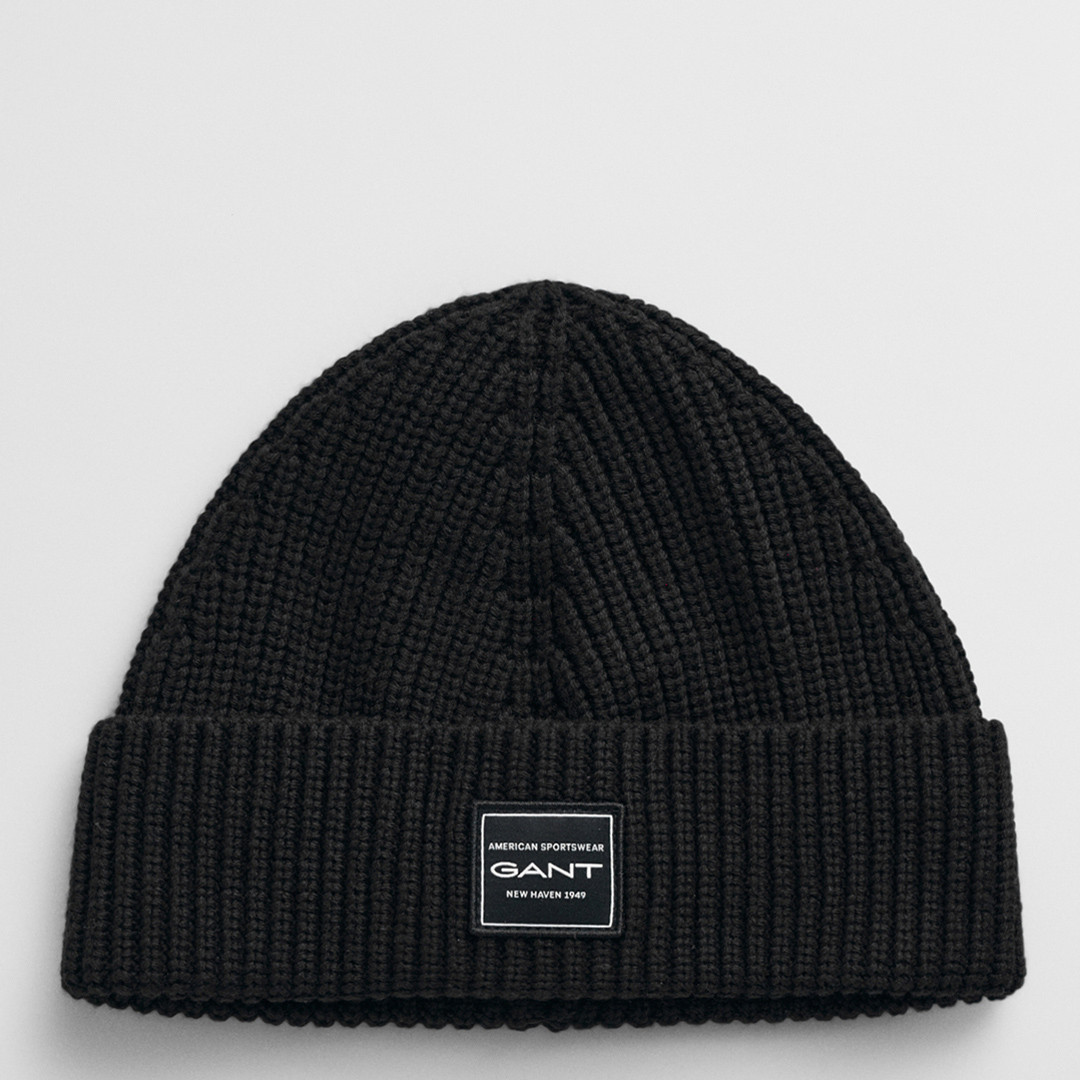 Black Cotton Ribbed Beanie