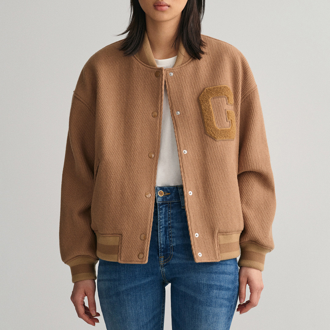 Beige Wool Twill Gant Varsity Jacket