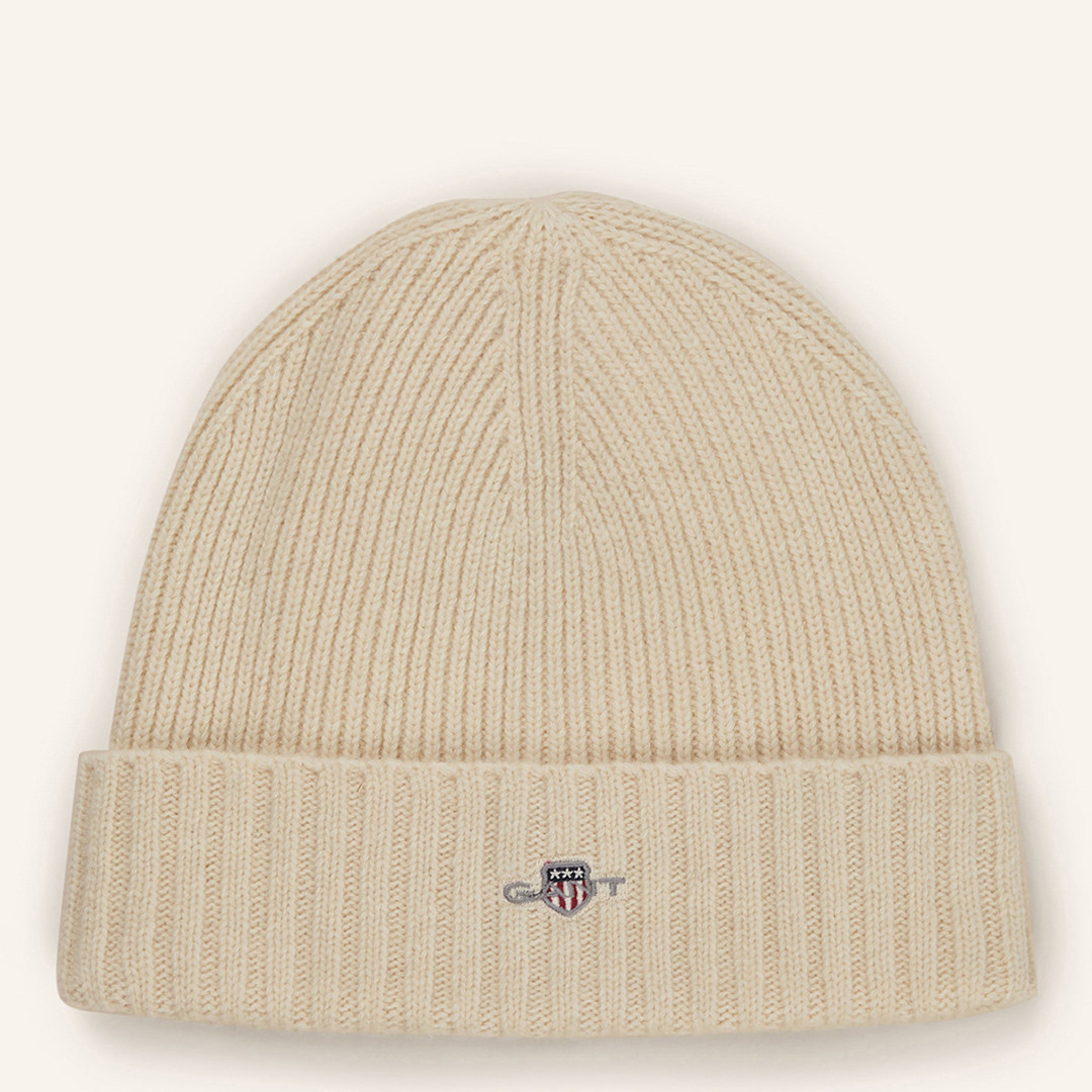 Cream Unisex Shield Wool Beanie