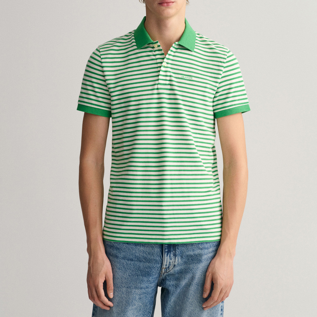 Green Stripe Short Sleeve Polo Shirt