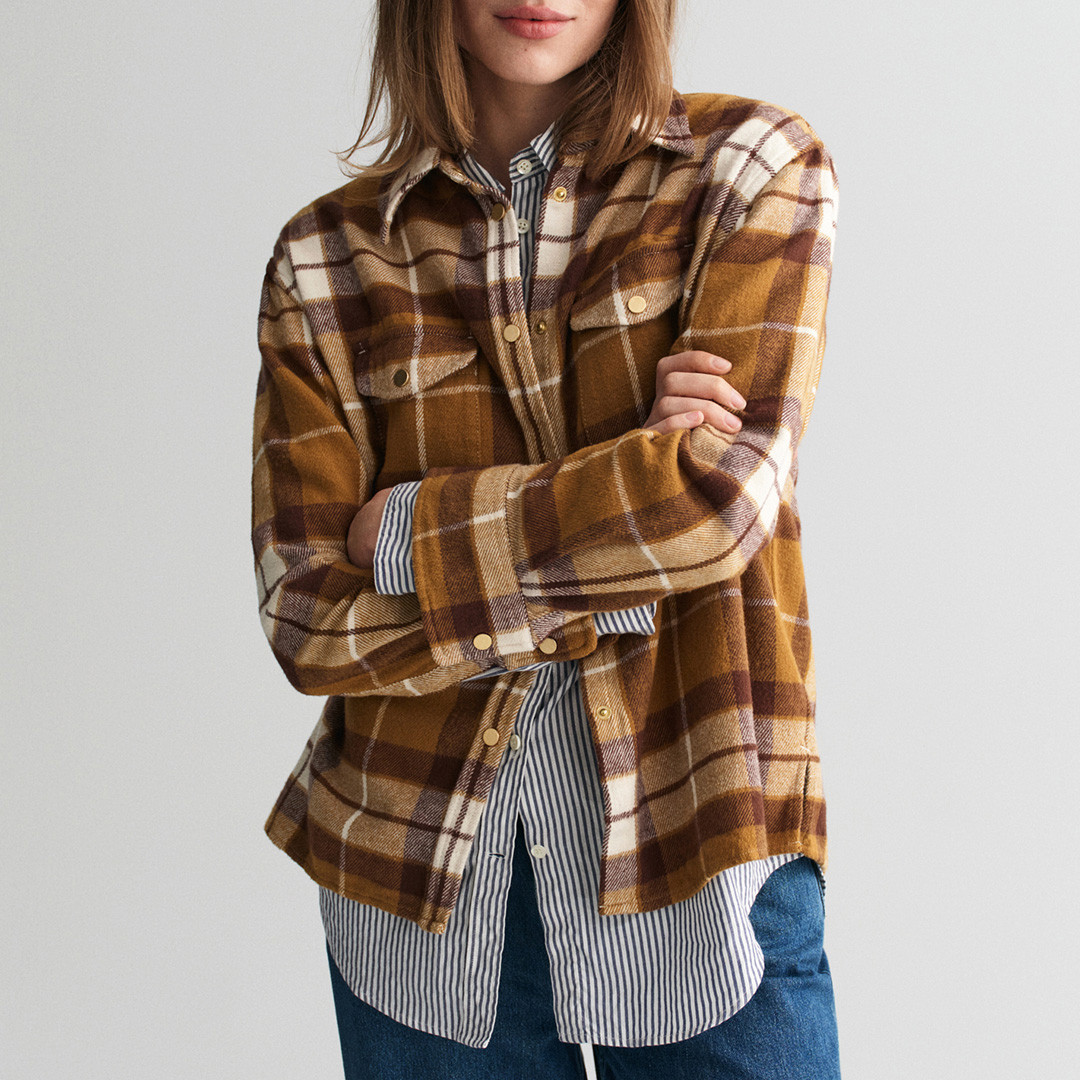 Beige Check Flannel Overshirt