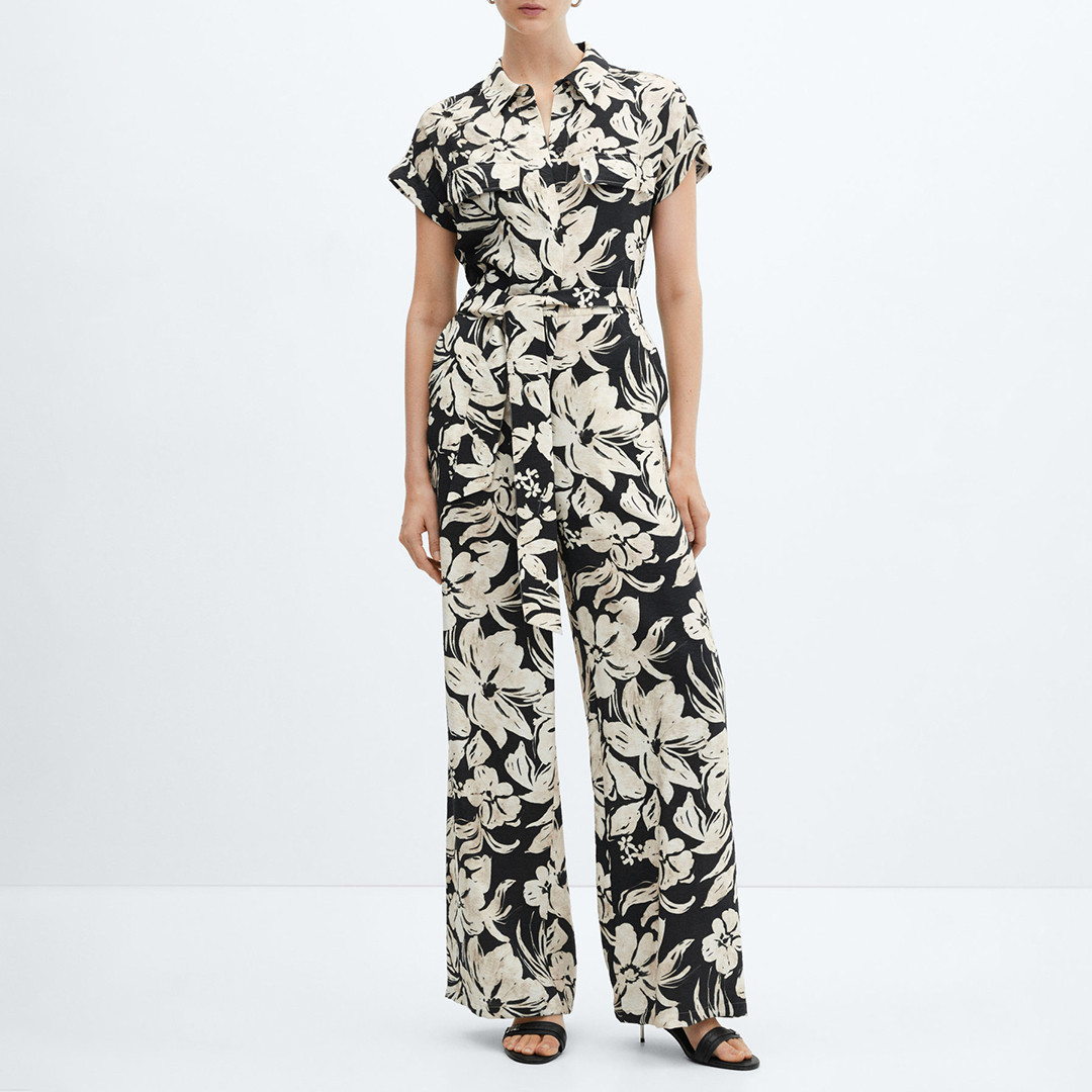 Black Floral Print Jumpsuit