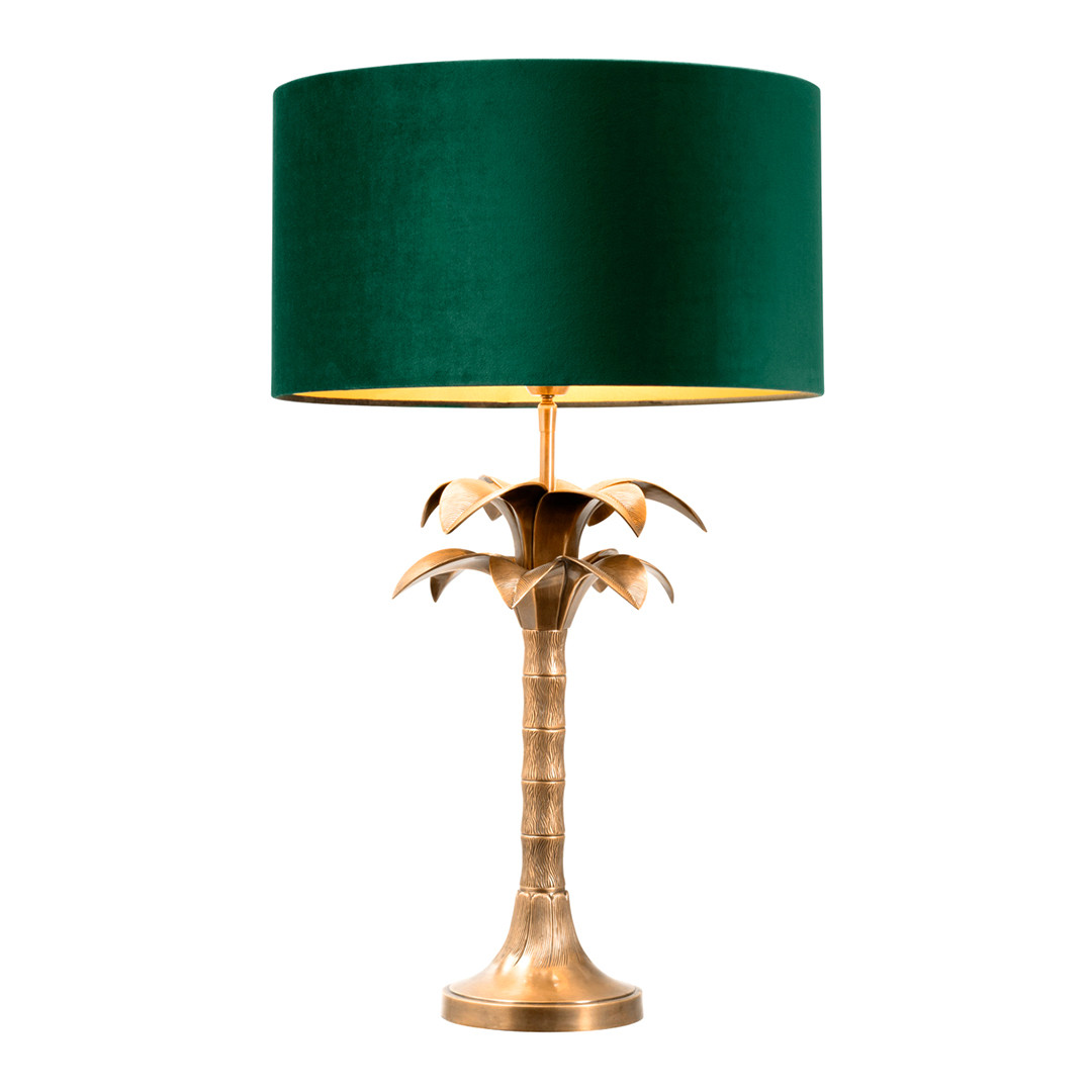 Mediterraneo Table Lamp Vintage Brass incl Green Velvet Shade