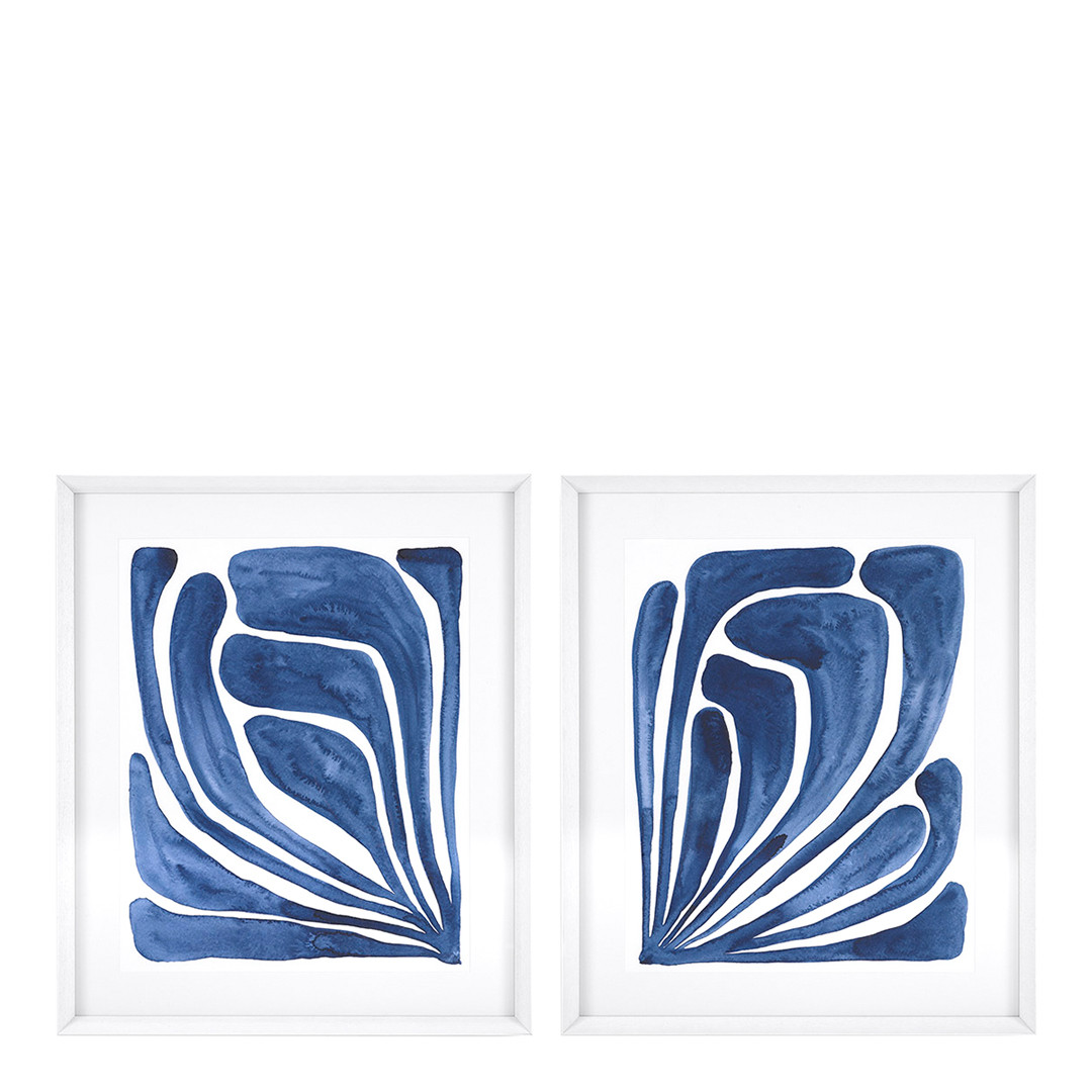 Blue Stylized Leaf Print Set of 2