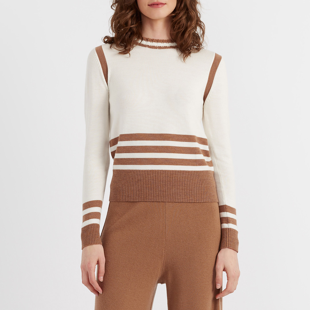 Ivory/Camel Stripe Merino Wool Sweater