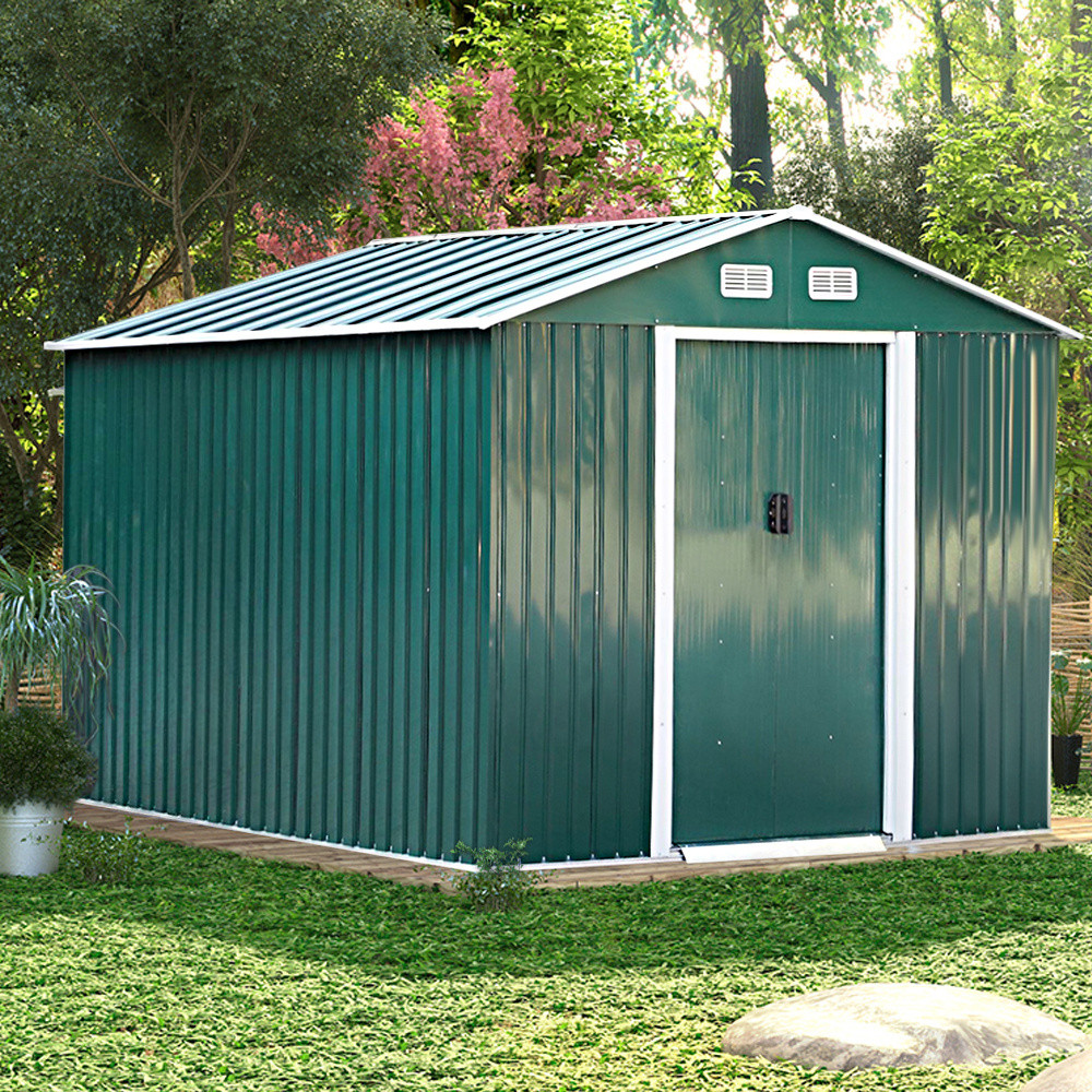 Large Green Garden Galvanised Shed with Gabled Roof Top