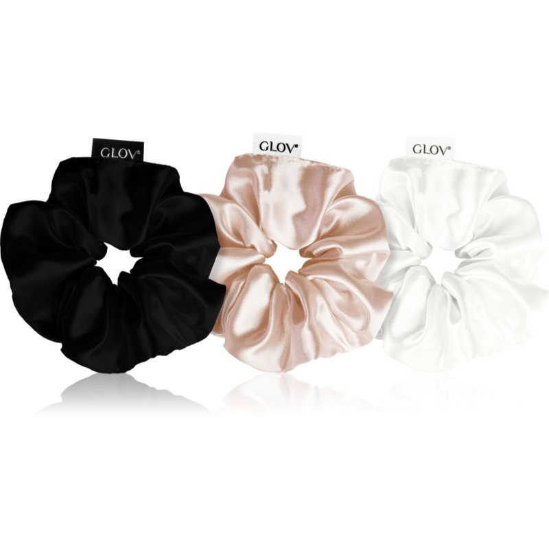 GLOV Satin Scrunchies L hair bands Black/White/Sparkling Wine 3 pc