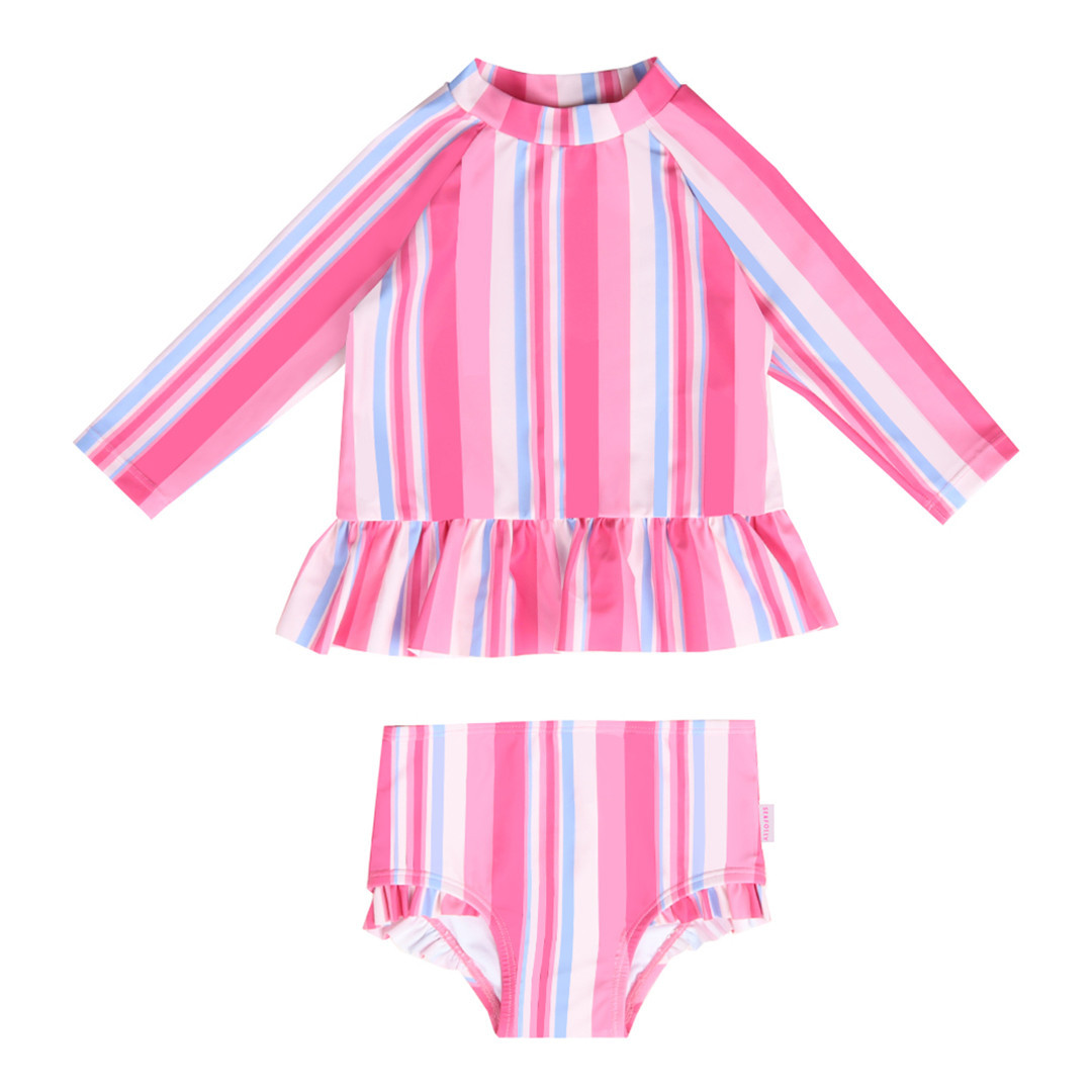 Pink Stripe Babies Frill Rashie Set