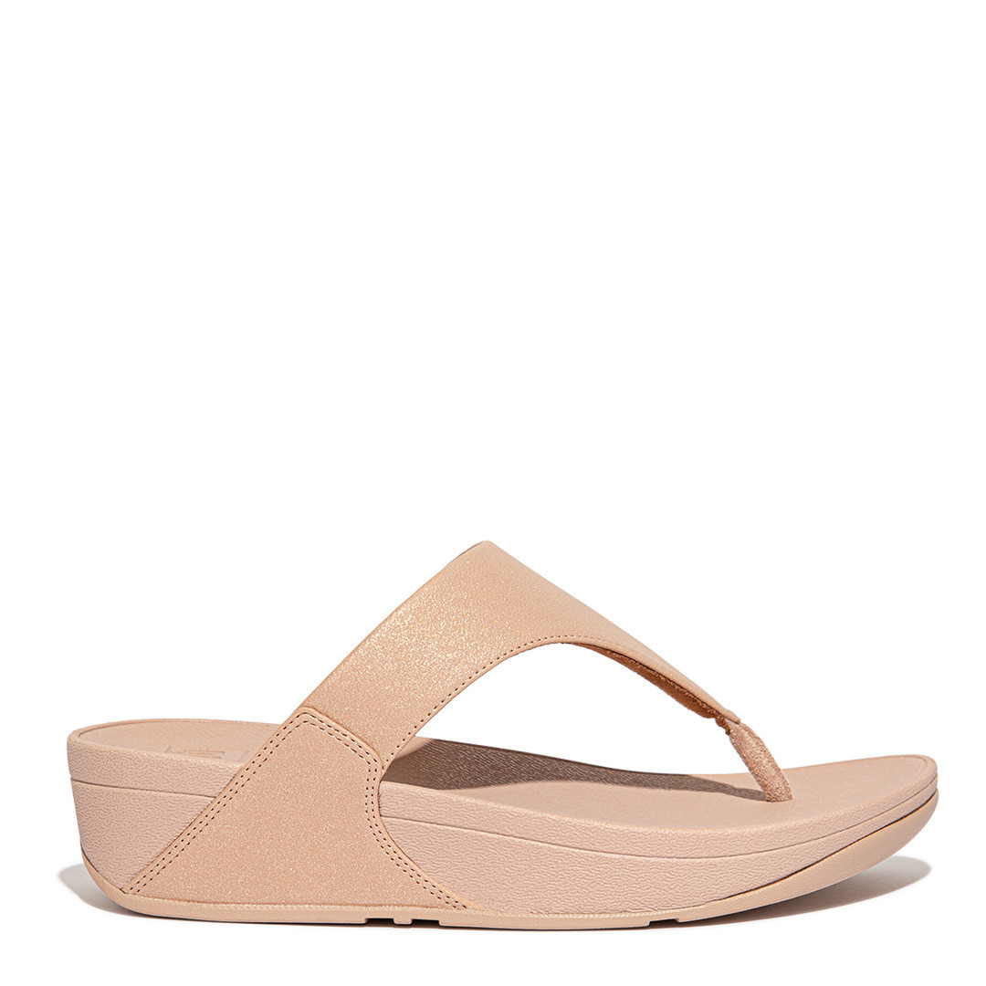 Beige Lulu Leather Shimmer Toe Post Sandals