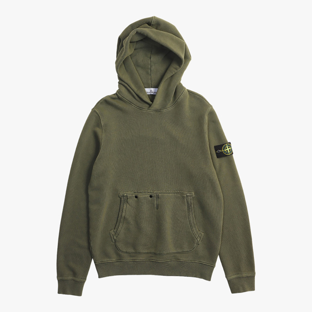 Washed Khaki Badge Cotton Hoodie