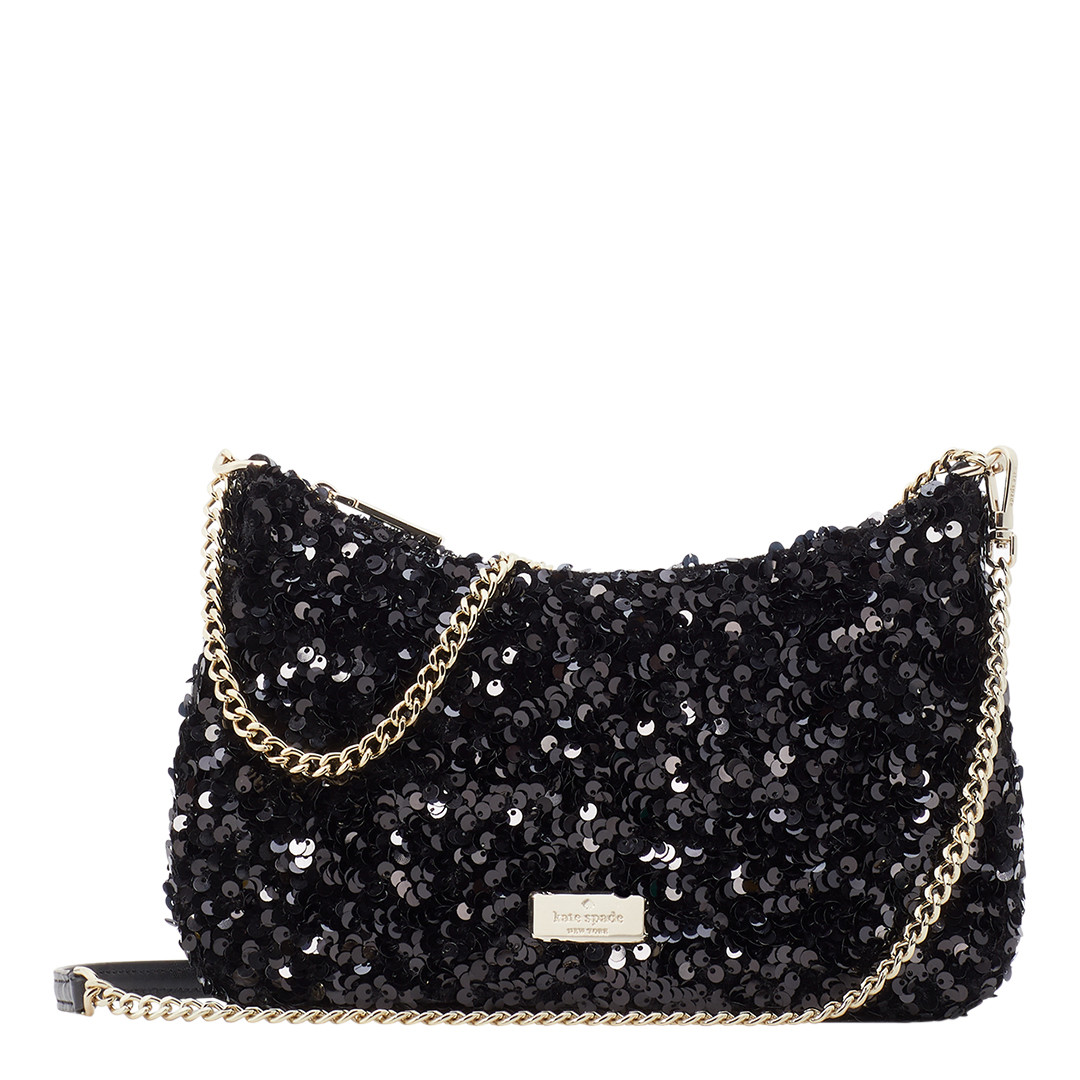Black Kiki Sequin Fabric Convertible Crossbody