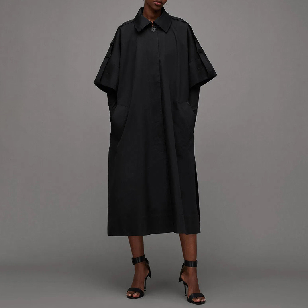 Black Tina Longline Cotton Trench Coat