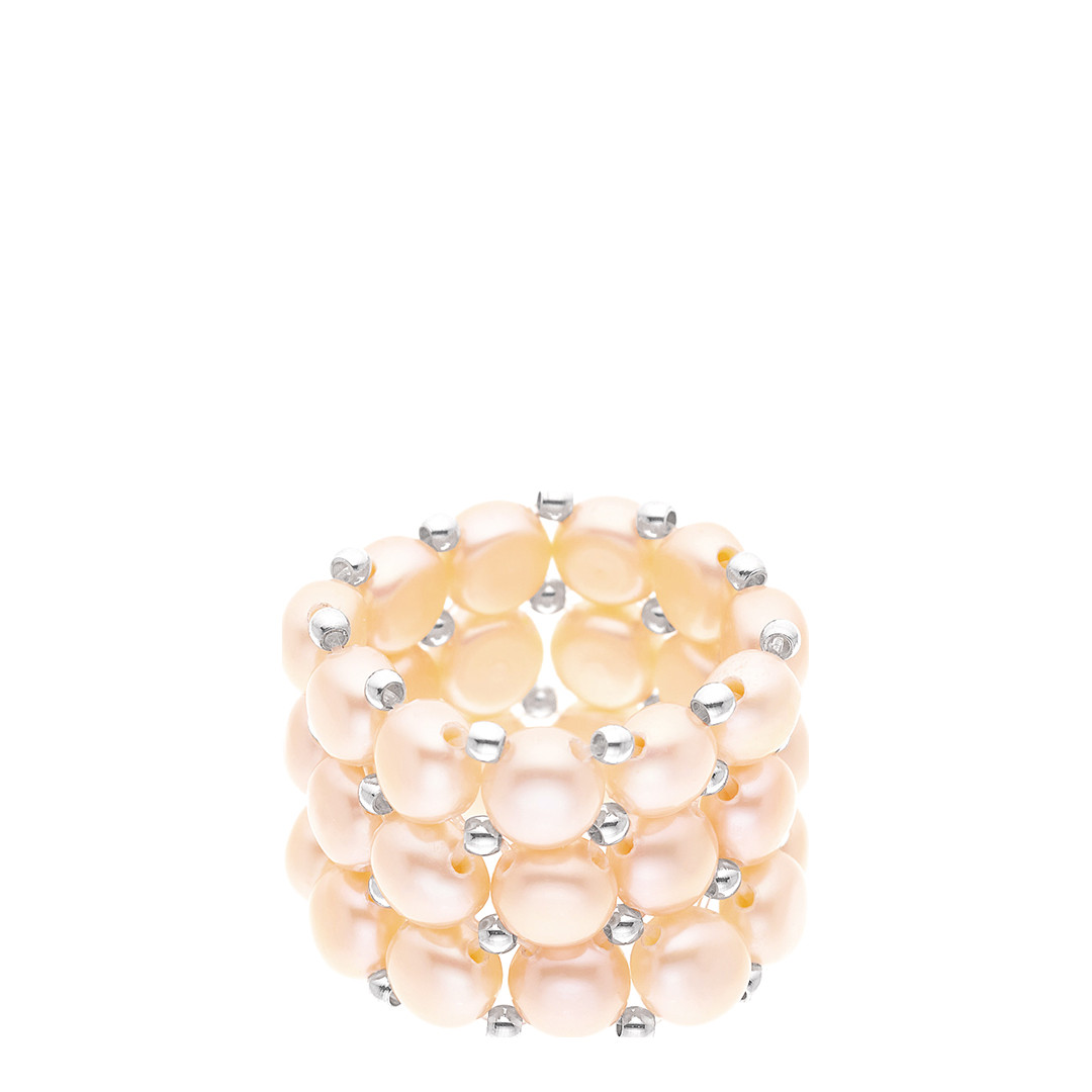 Pink Handmade 3 Row Real Freshwater Pearl Ring