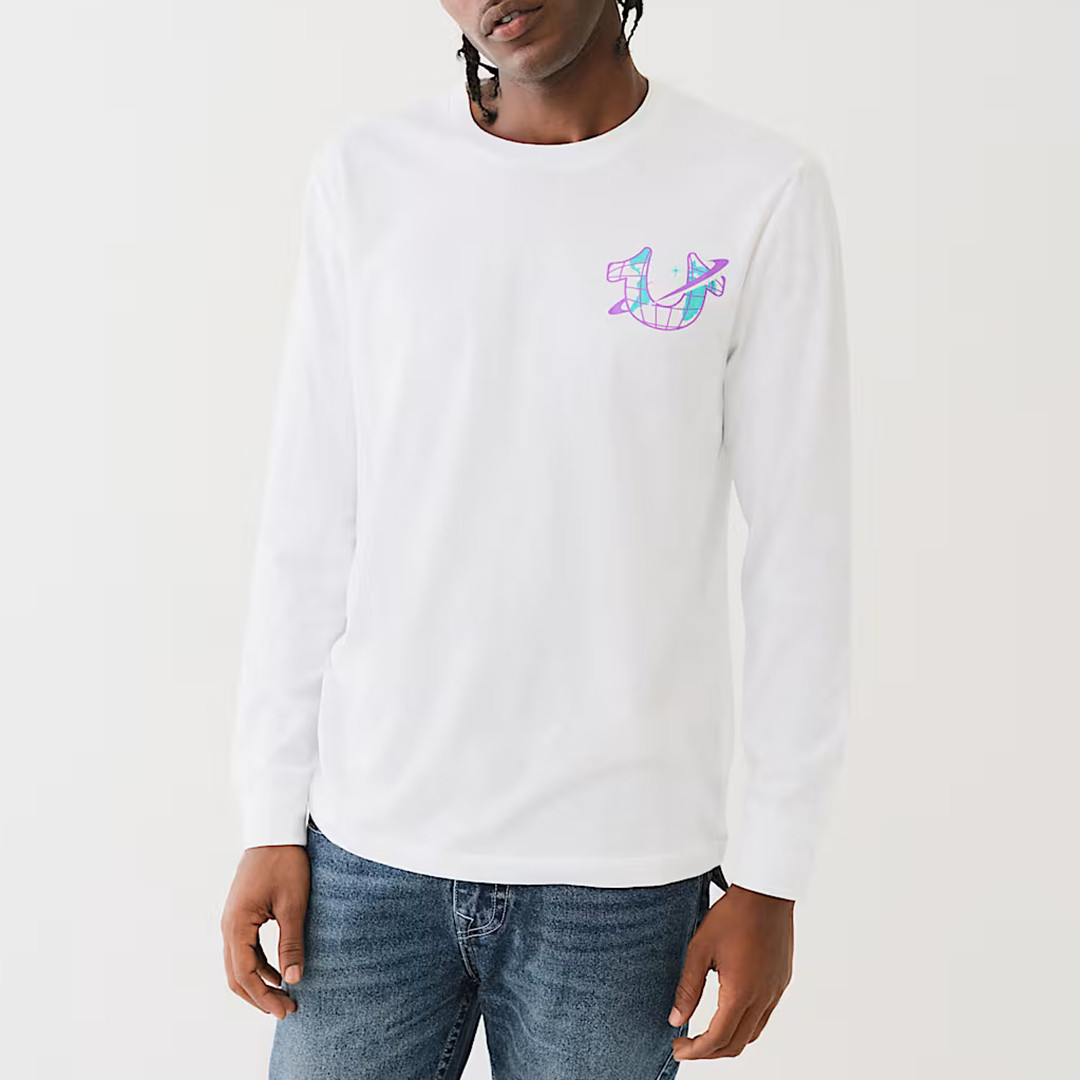 White High Density Space Print Cotton T-Shirt