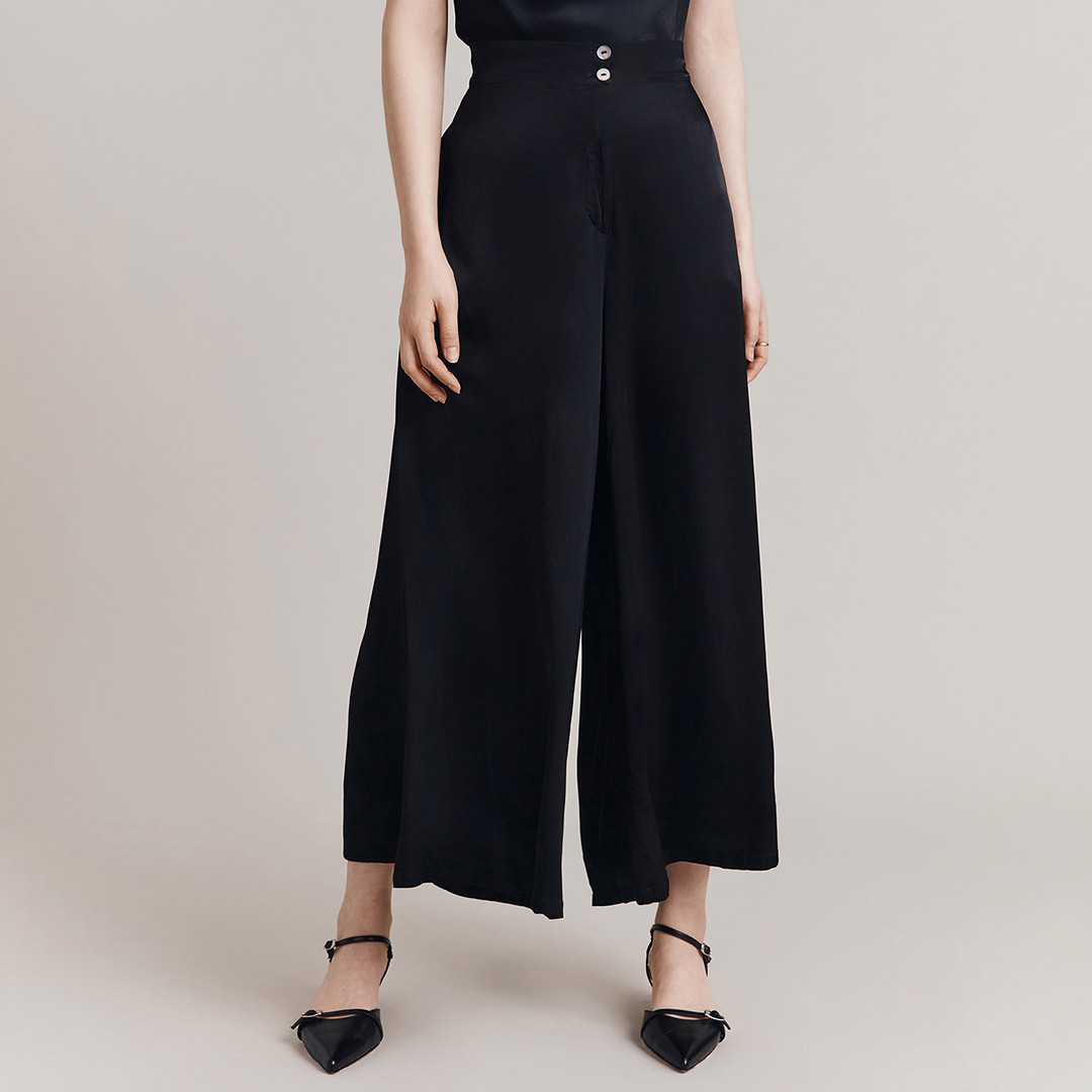 Black Satin High Rise Culottes