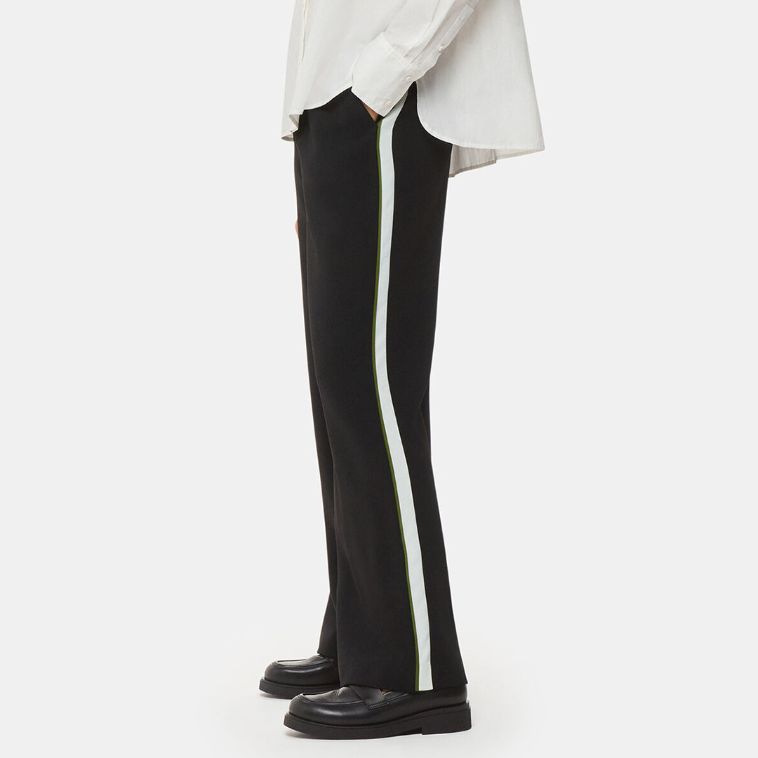 Black Crepe Side Stripe Trousers