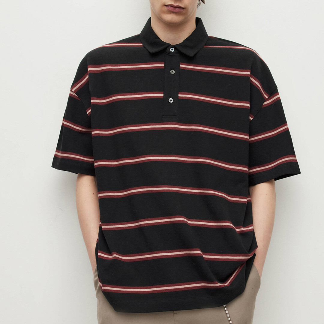 Black and Pink Striped Arden Long Sleeve Polo Shirt