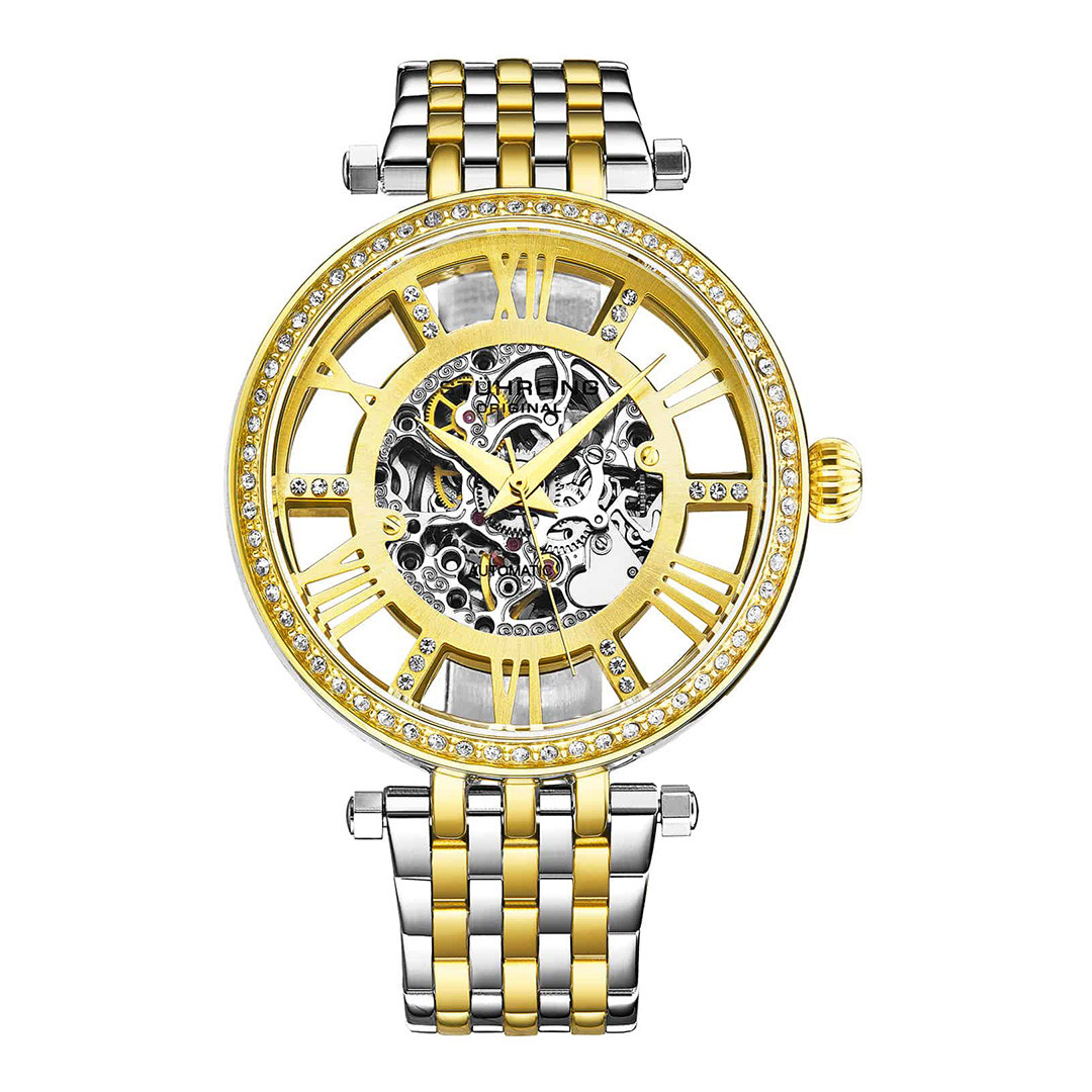 Women's Silver/Gold Tone Crystal Studded Automatic Bracelet Watch