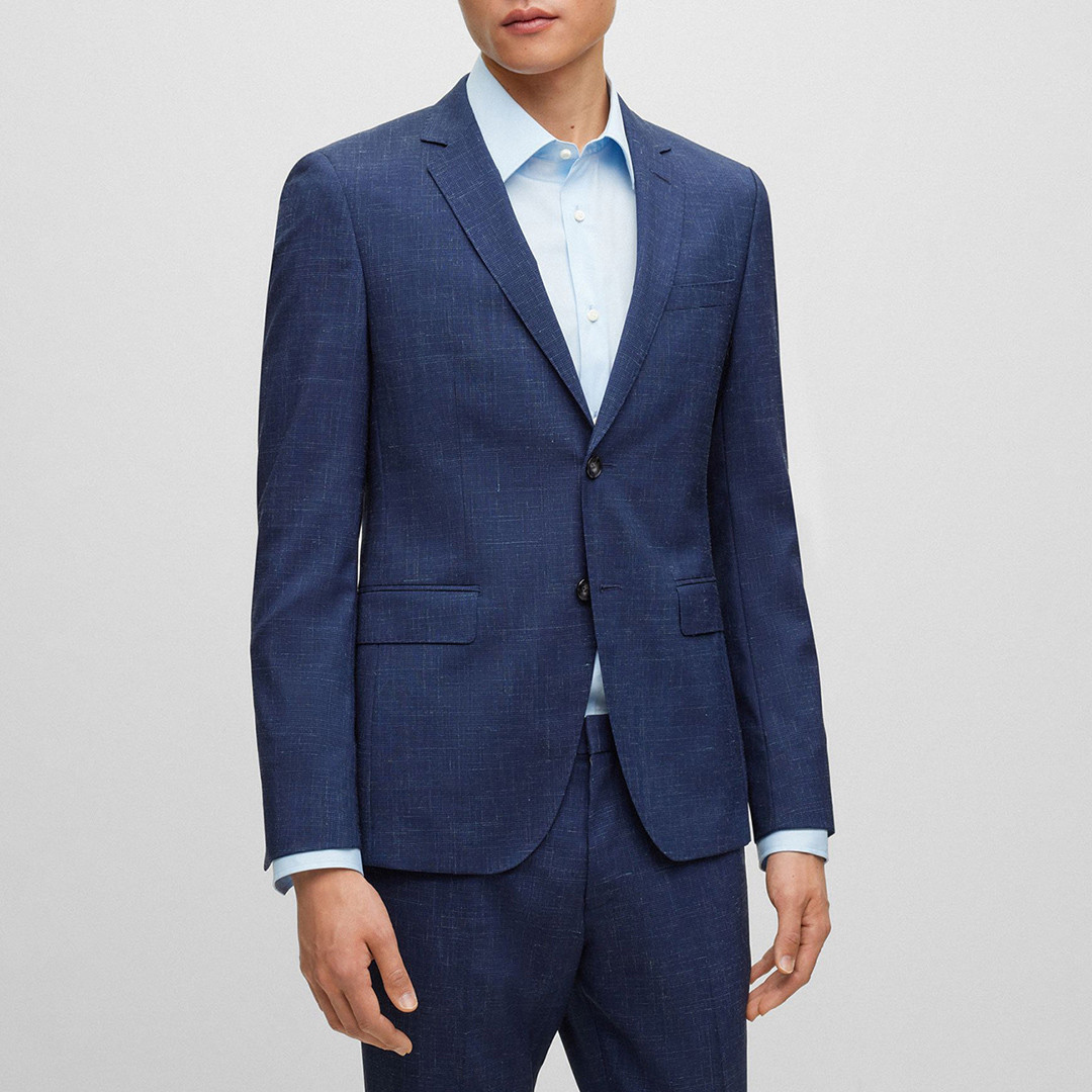 Dark Blue Reymond Textured Linen Blend Blazer