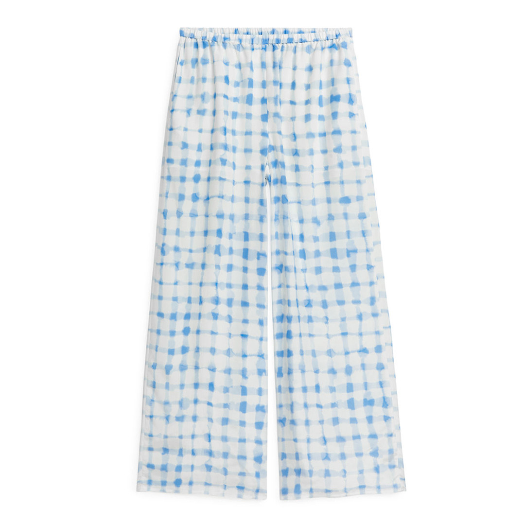 Blue/White Printed Wide Satin Trousers