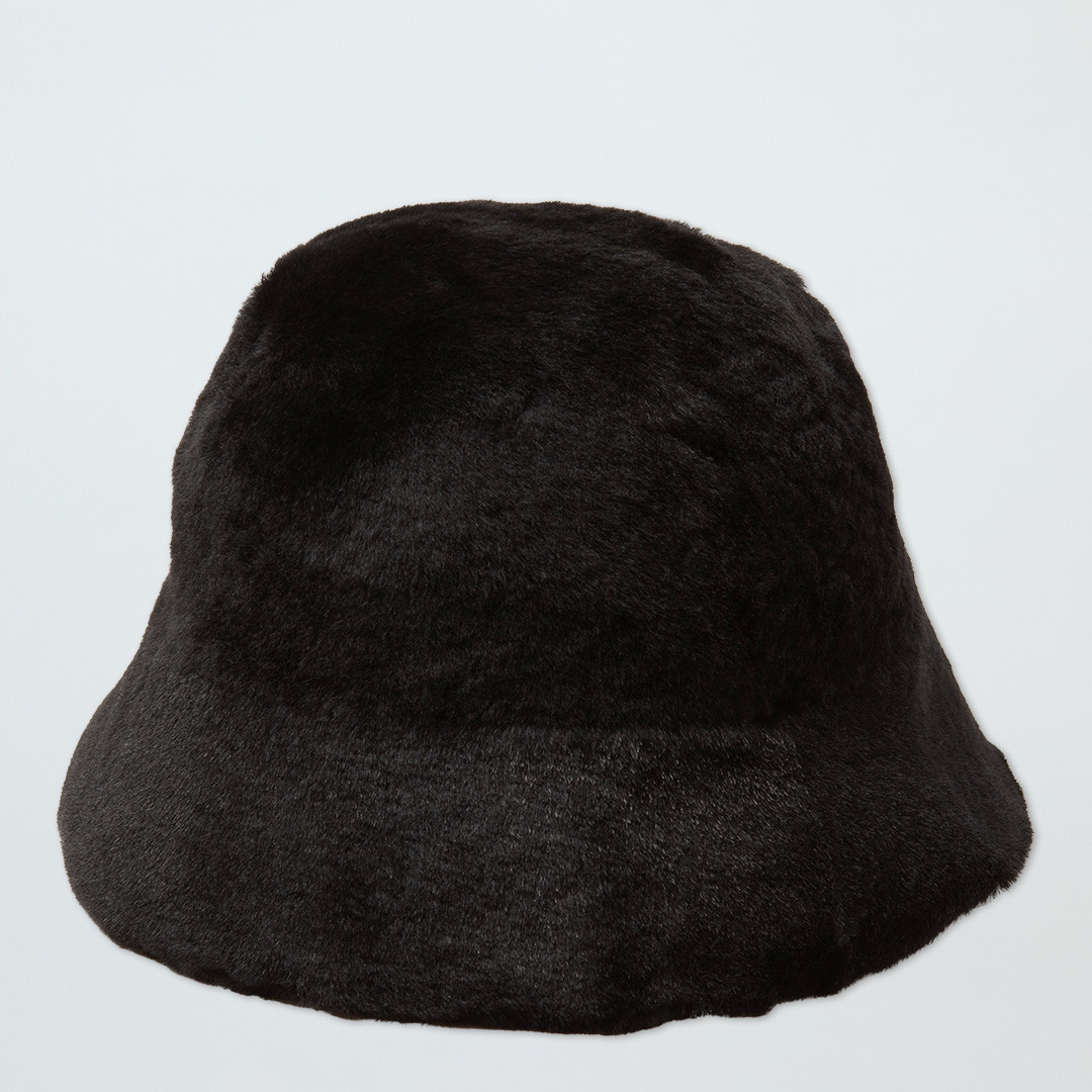Black Shearling Bucket Hat