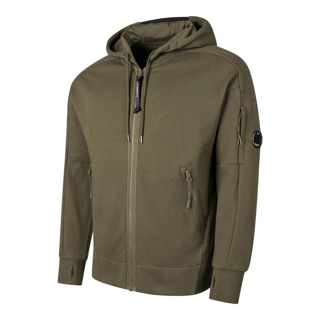 Khaki Lens Fleece Cotton Zipped Hoodie