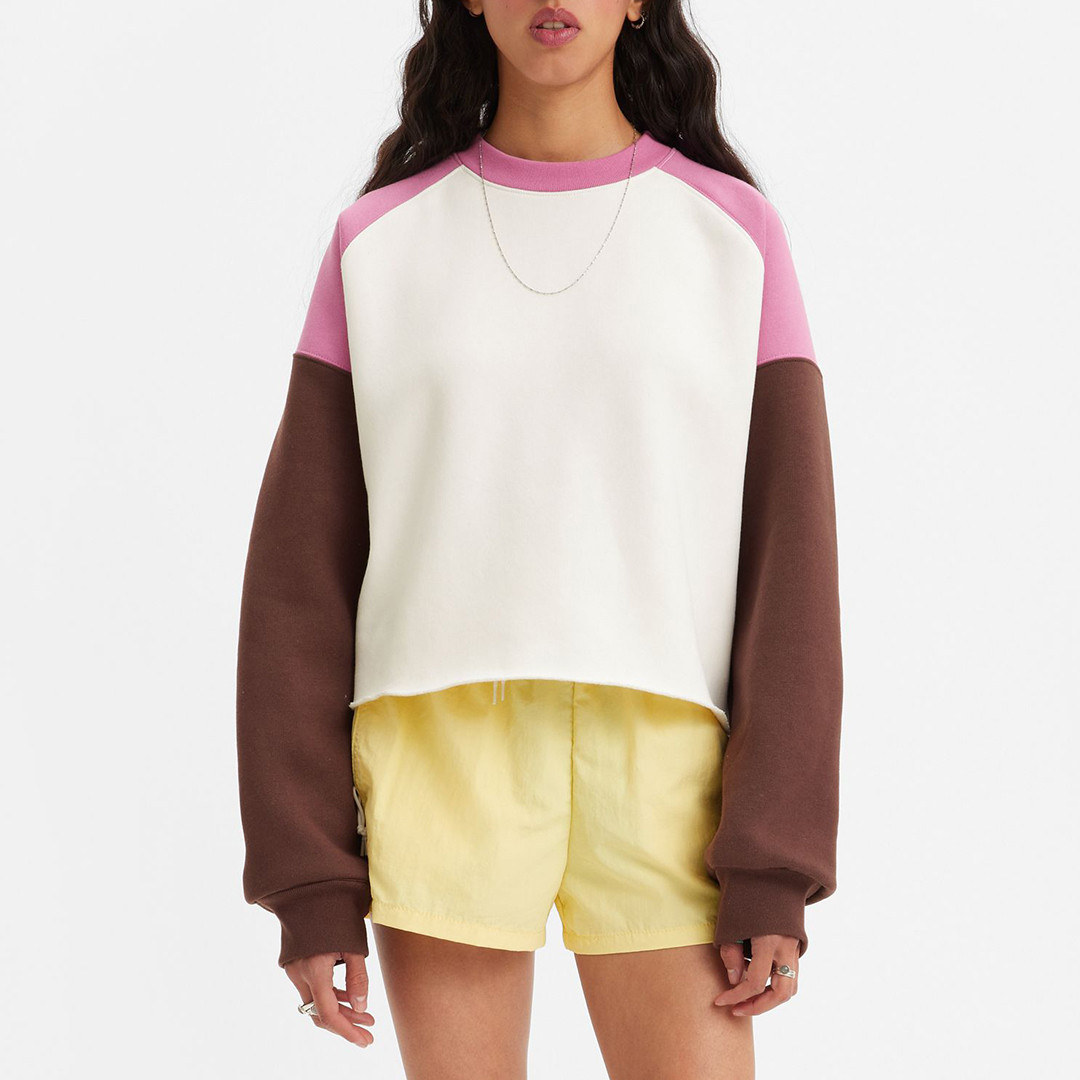 Cream Colour Block Cotton Blend Sweatshirt