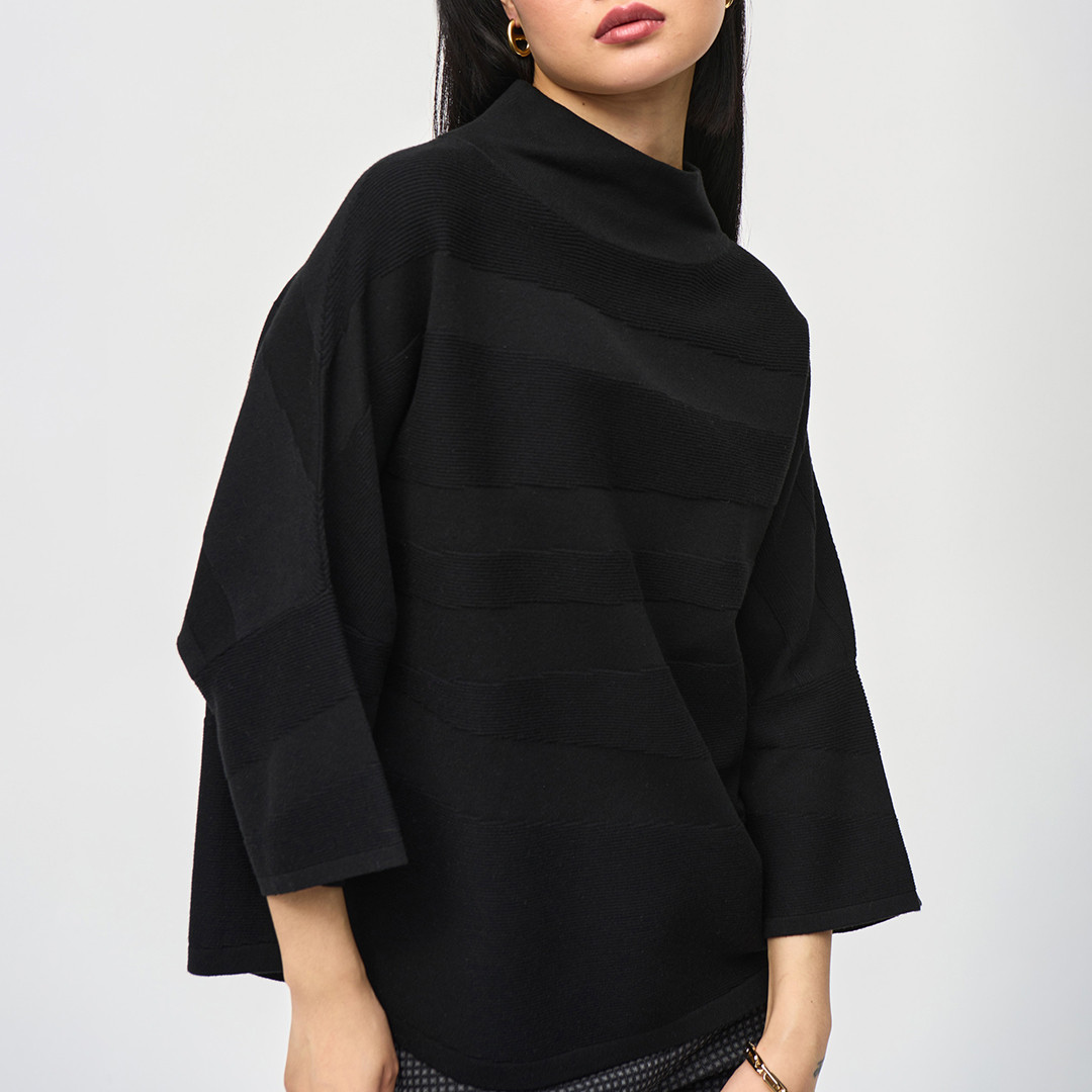 Black Mock Neck Striped Jumper