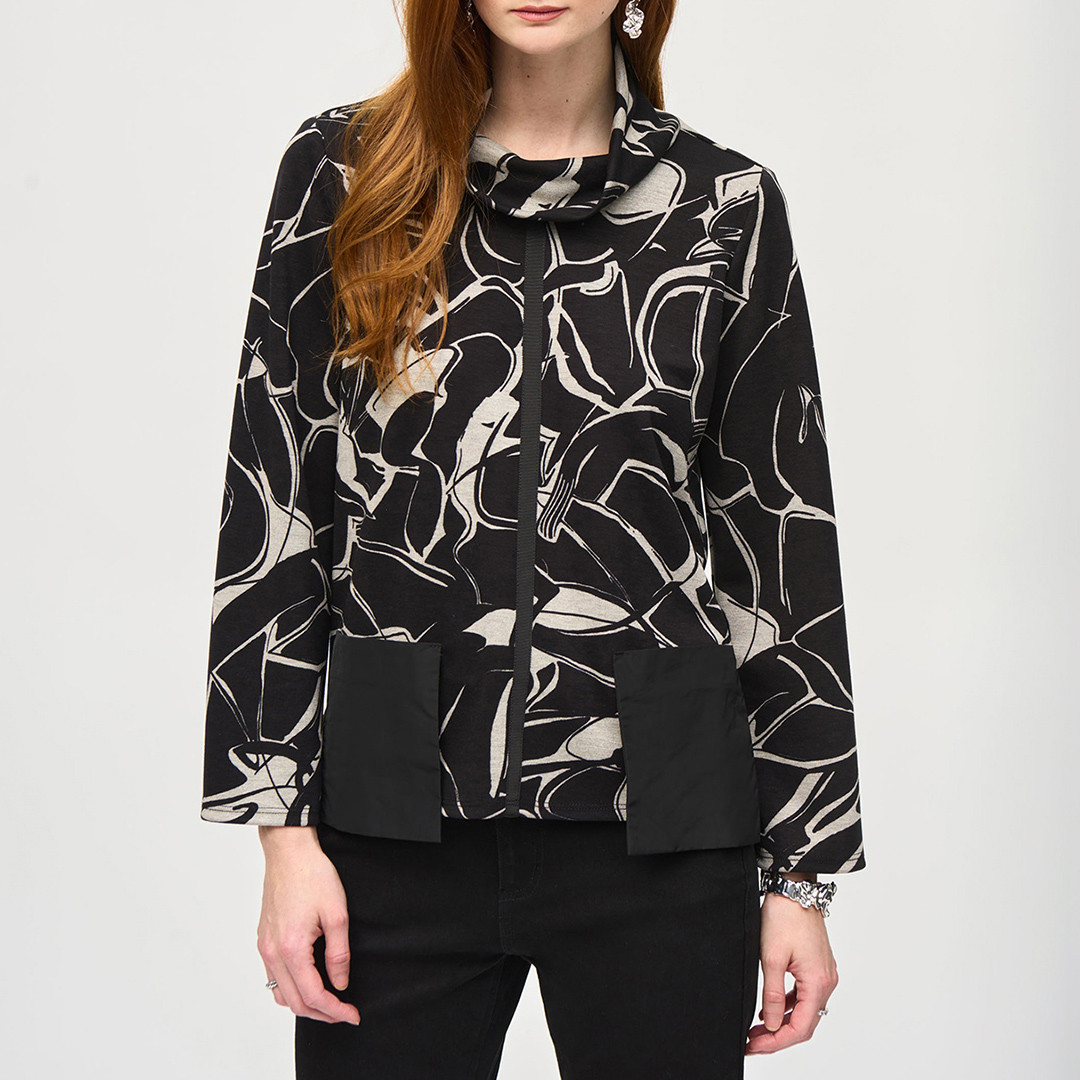 Black/Grey Printed Cowl Blouse