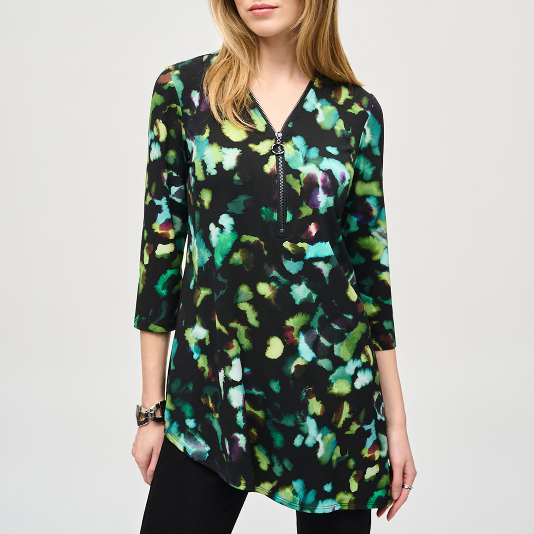 Black Printed Zip Blouse