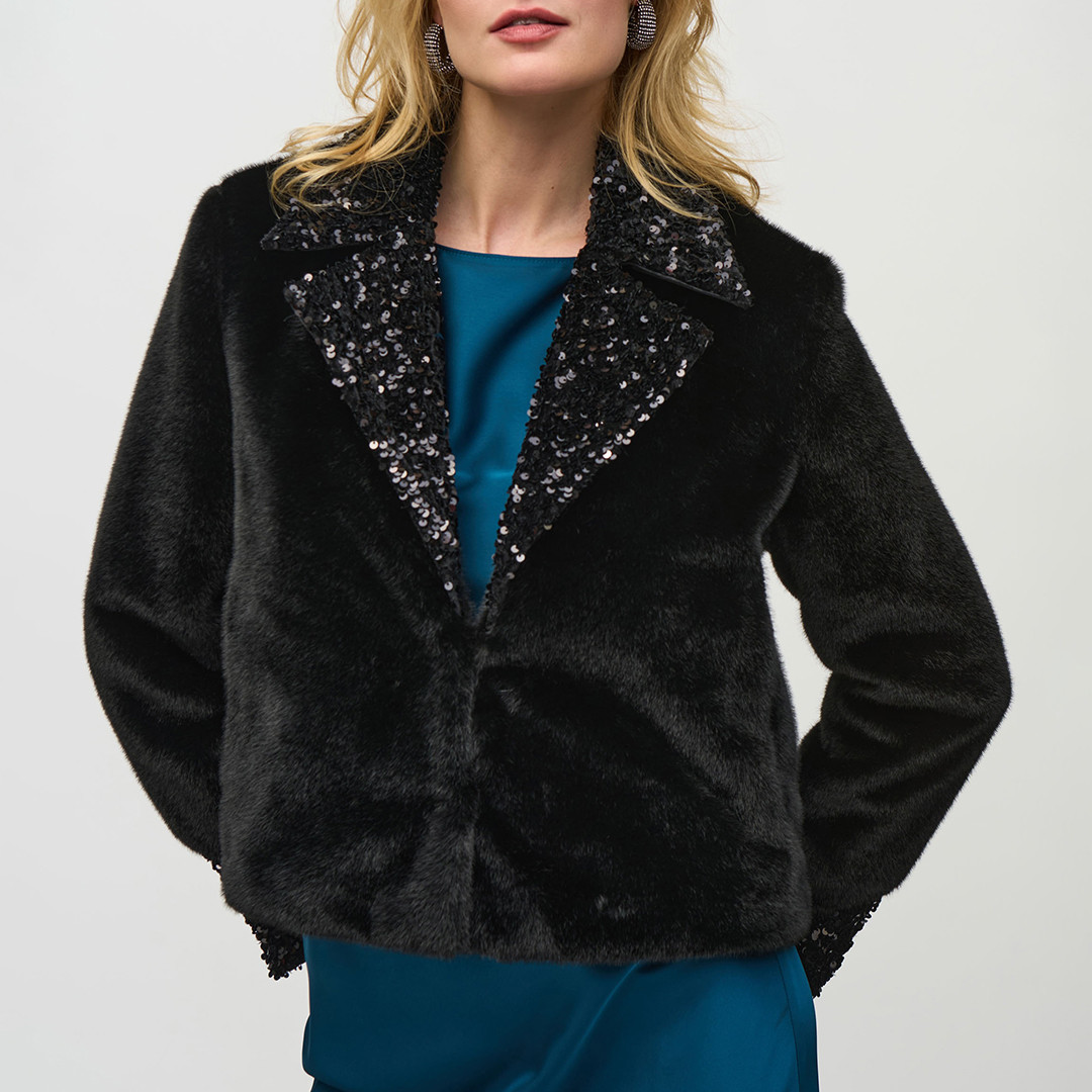Black Faux Fur Sequin Jacket