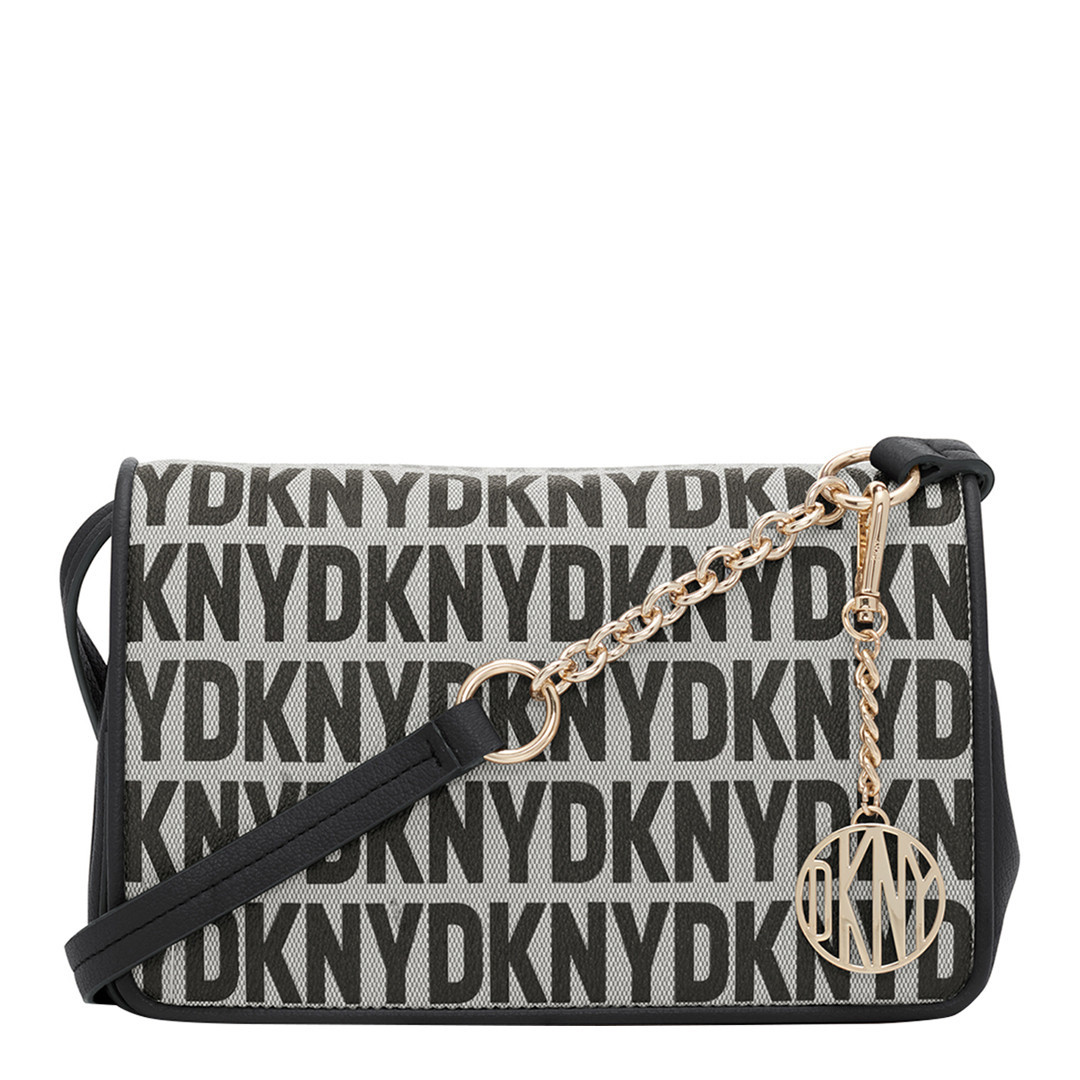 Black Logo Seventh Avenue Medium Flap Handbag