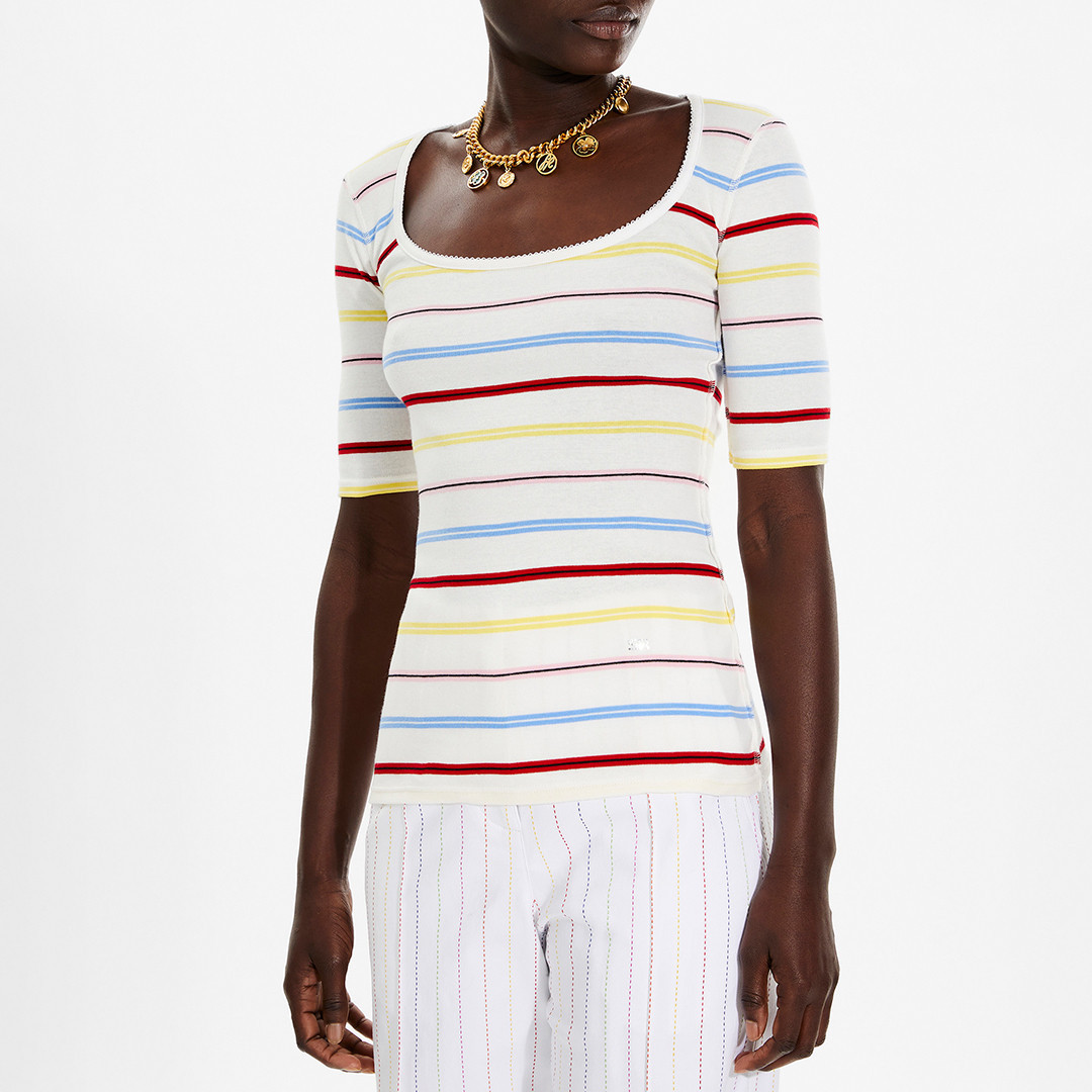White/Multi Ray Picot Top