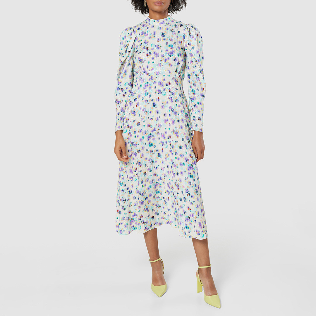 Multi Polka Print High Neck Midi Dress