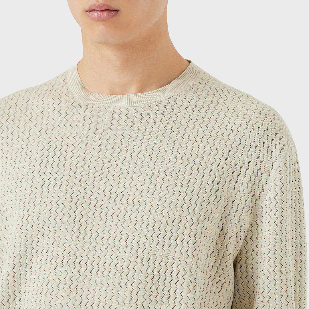 Cream Crew Neck Cotton Blend Top