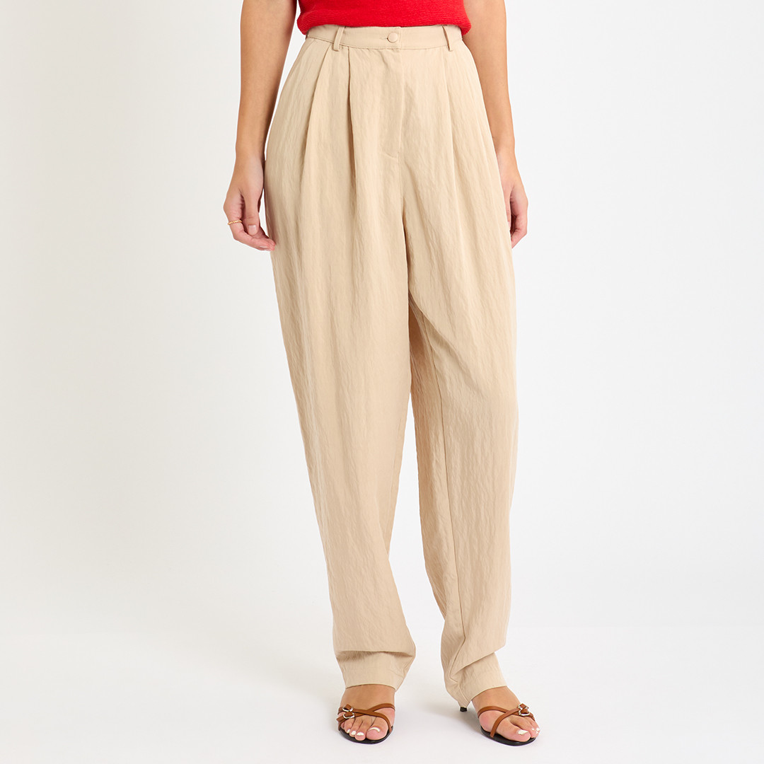 Beige Tapered Leg Trousers