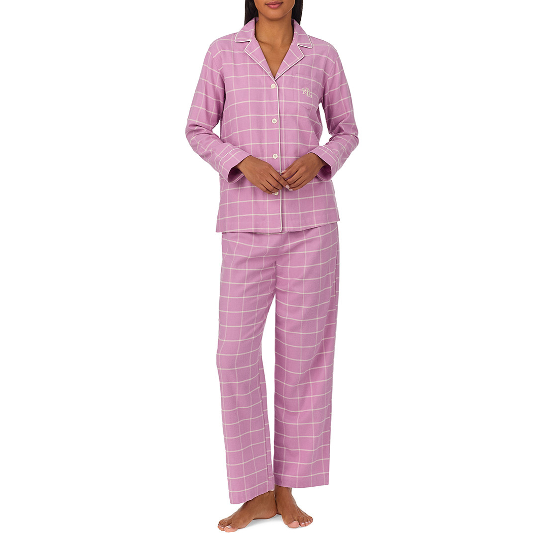 Pink Herringbone Twill Notch Collar Pyjama Set