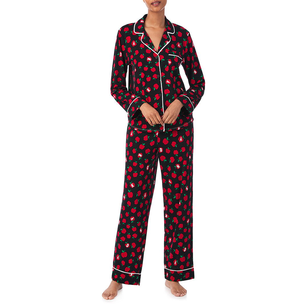 Black Apples Notch Collar Pyjama Set