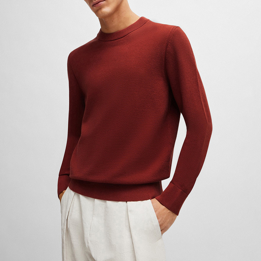 Burgundy Textured Knit Cotton Jumper
