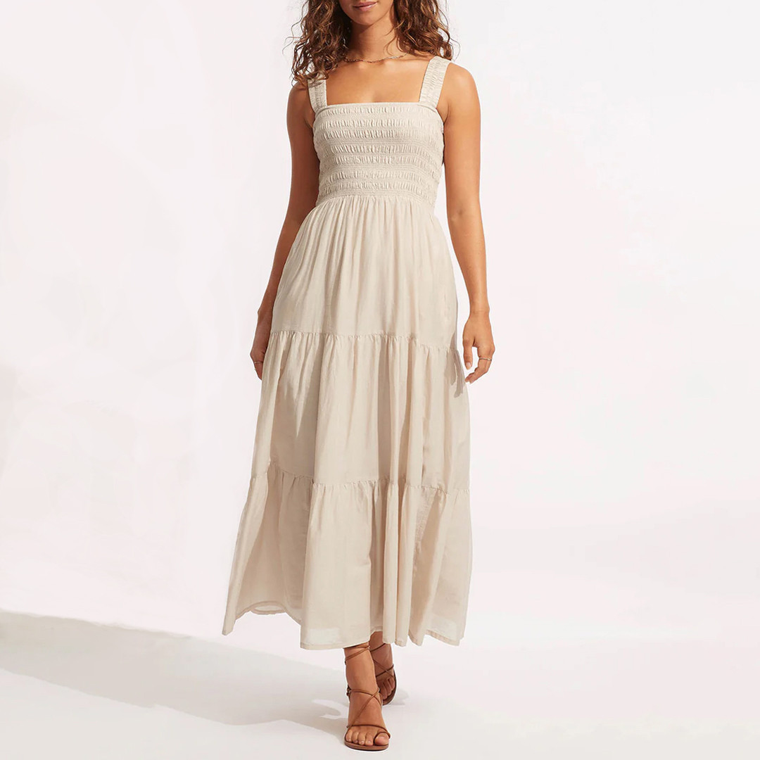 BeigeNaturalFaithfulMidiDress
