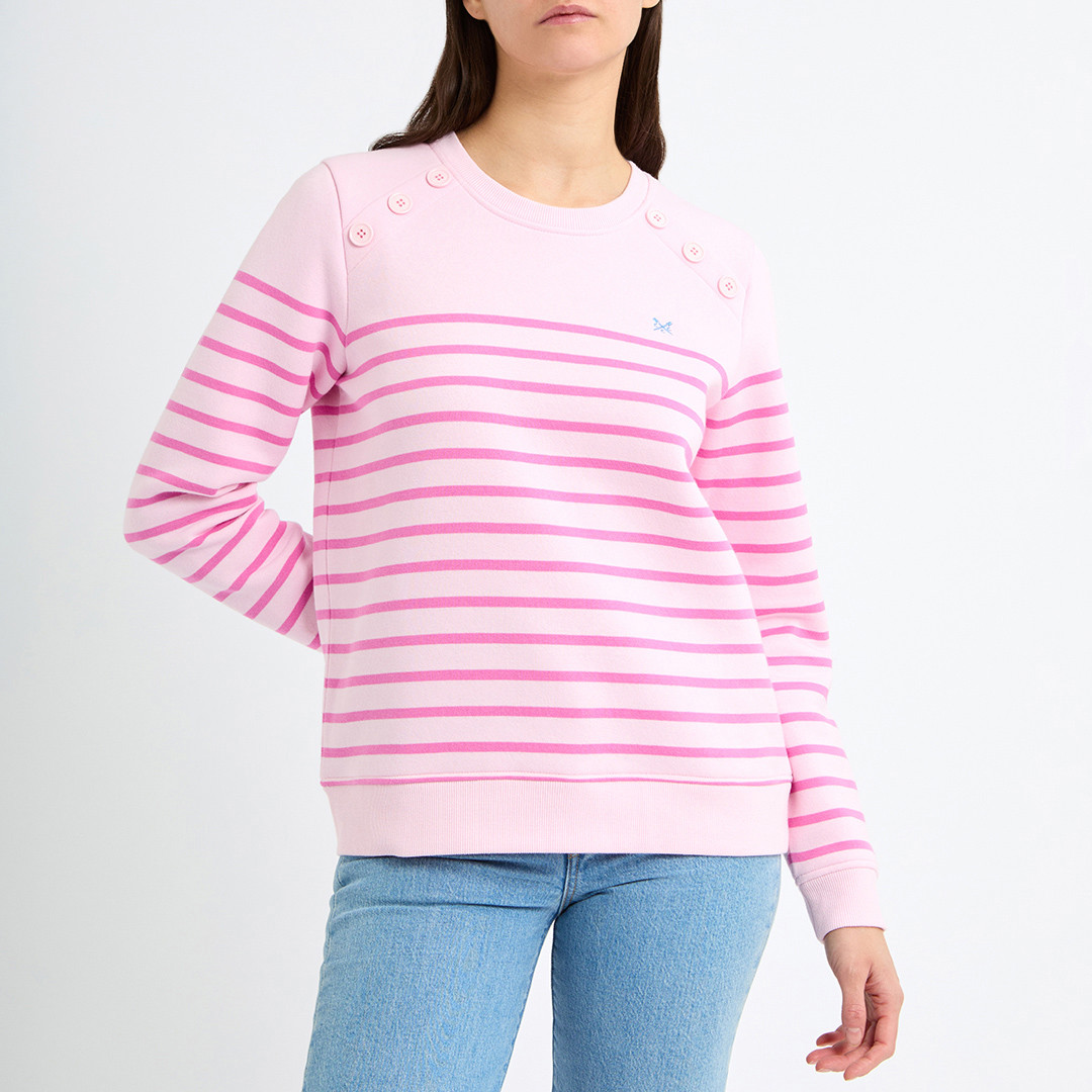 Pink Nautical Stripe Button Sweatshirt