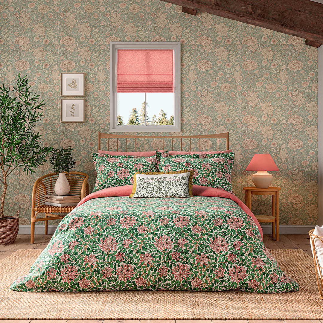 Honeysuckle Single Cover Set Evergreen & Coral