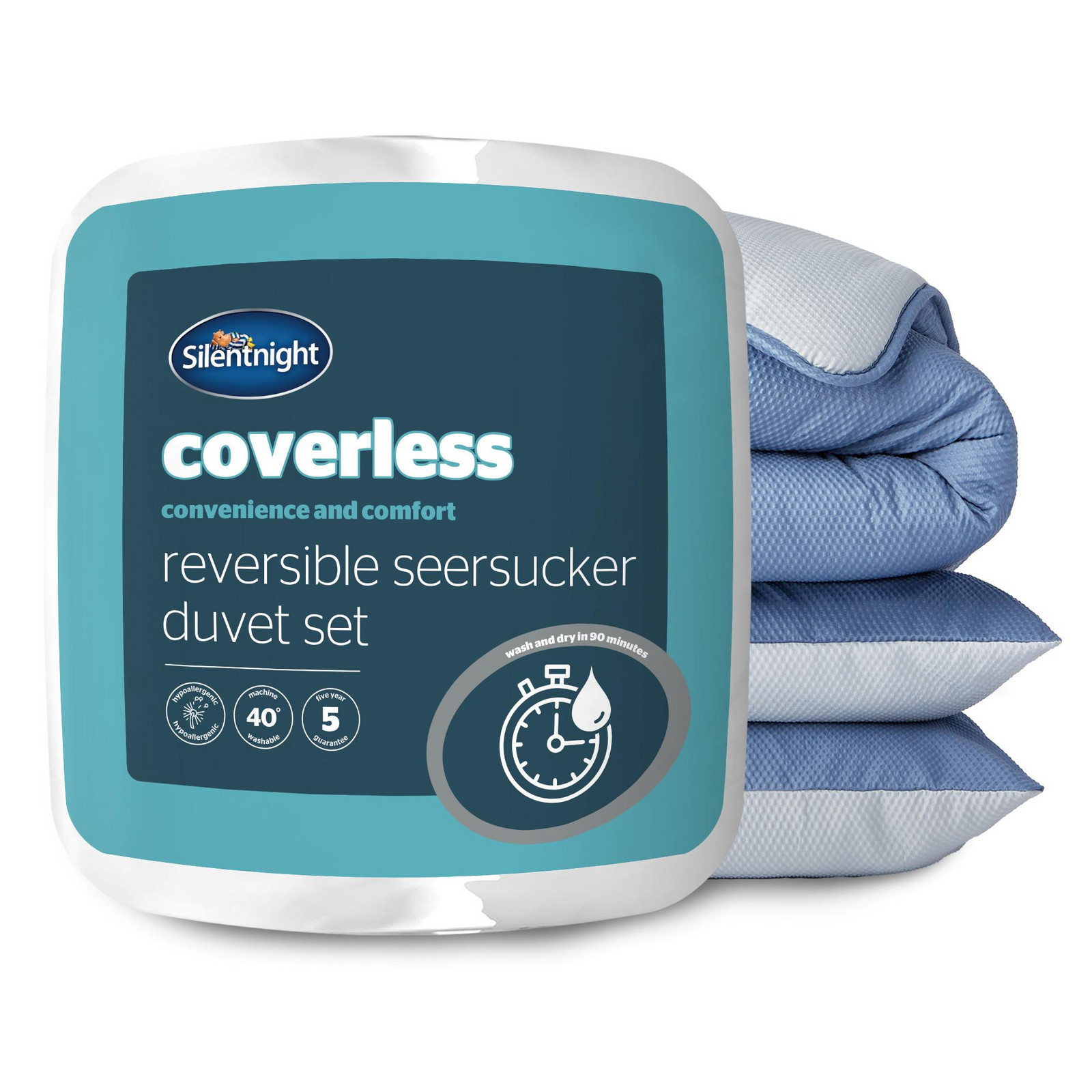 Silentnight Seersucker Coverless Duvet And Pillowcase Set - 10.5 Tog - Grey/Blue - Double