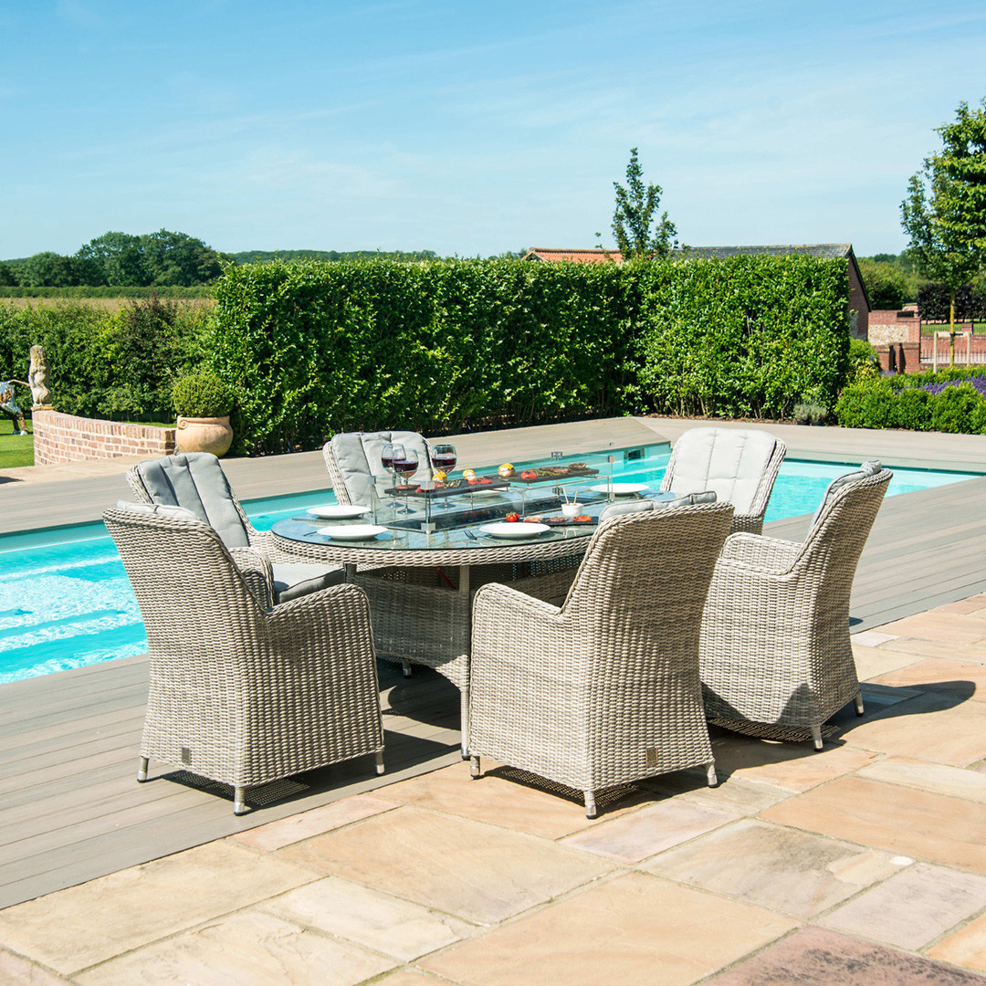 Oxford 6 Seat Oval Fire Pit Dining Set with Venice Chairs