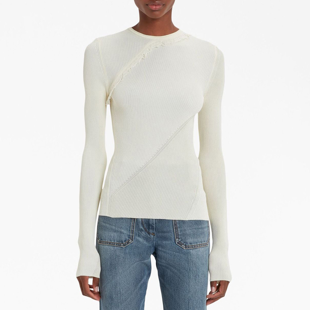 Cream Long Sleeve Cotton Blend Top