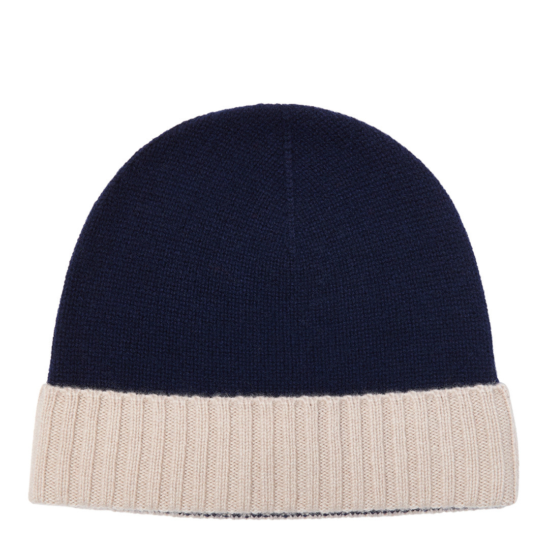 Navy/Biscuit Two Tone Cashmere Beanie
