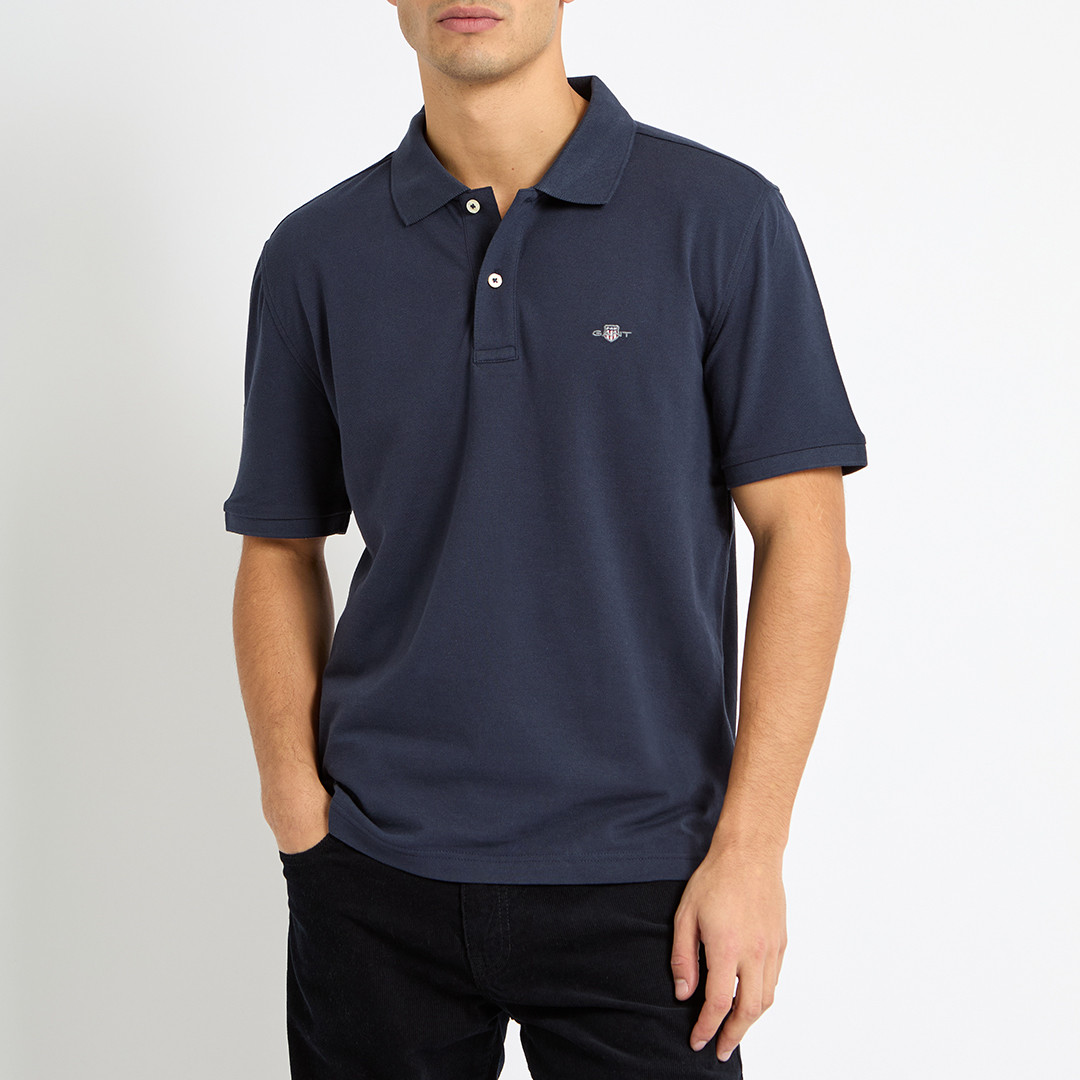 Navy Shield Logo Cotton Polo Shirt