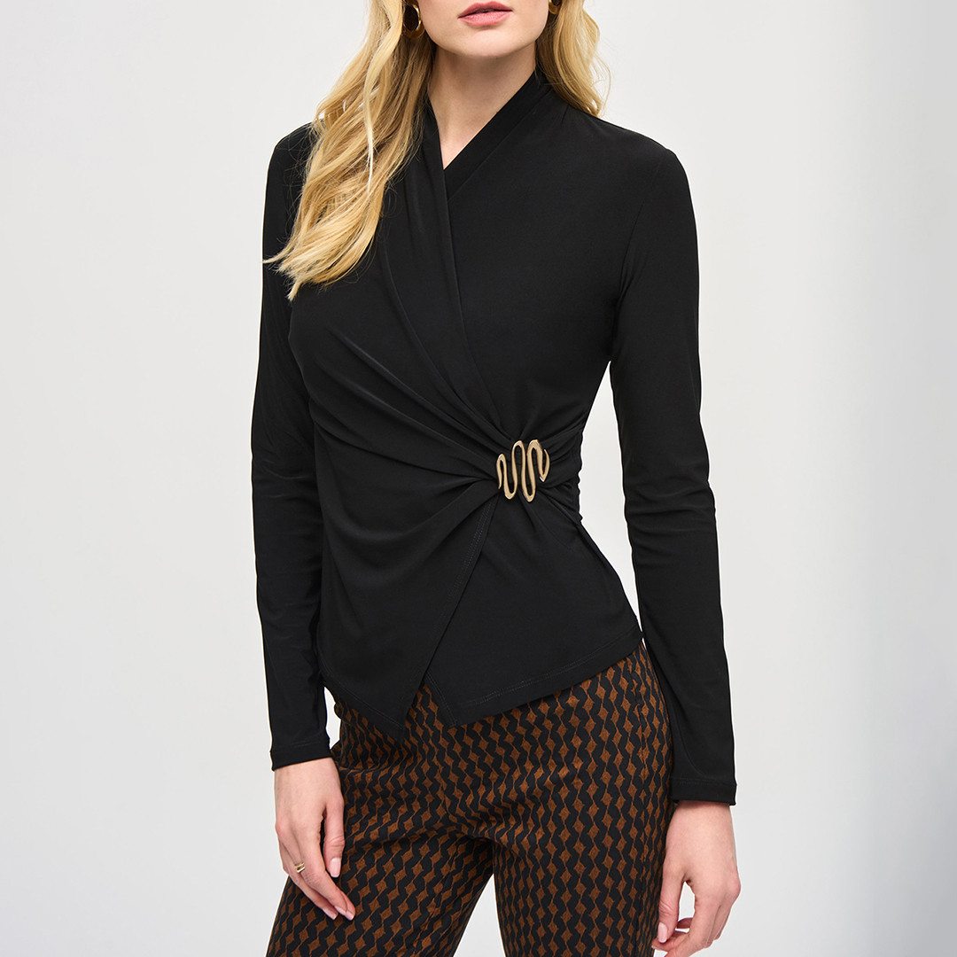 Black Gathered Brooch Top