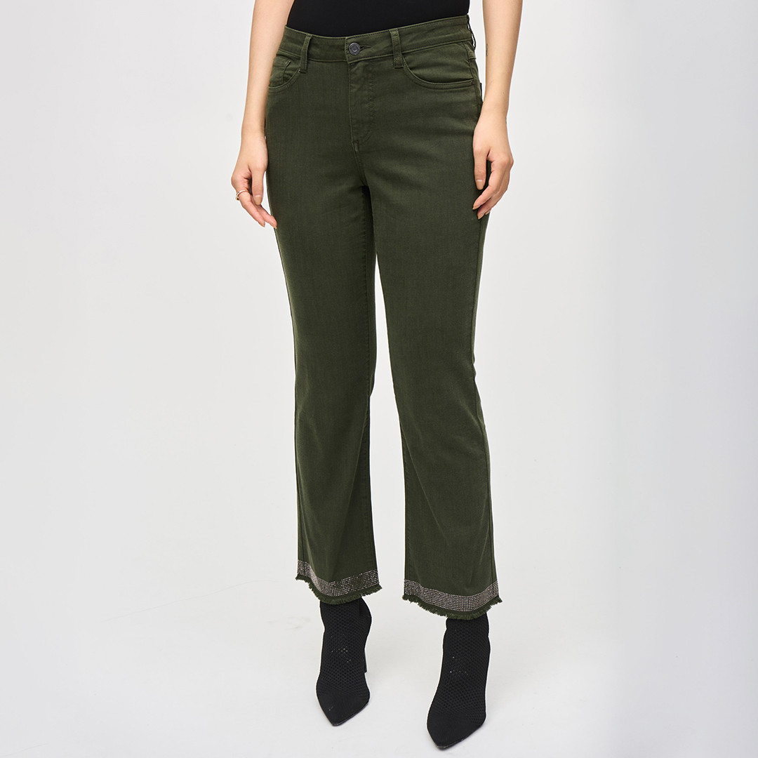 Khaki Raw Hem Crop Jeans