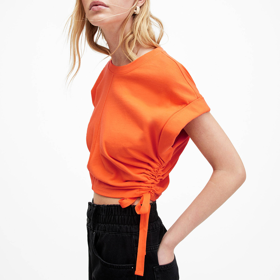Orange Mira Ruched Crop T-Shirt